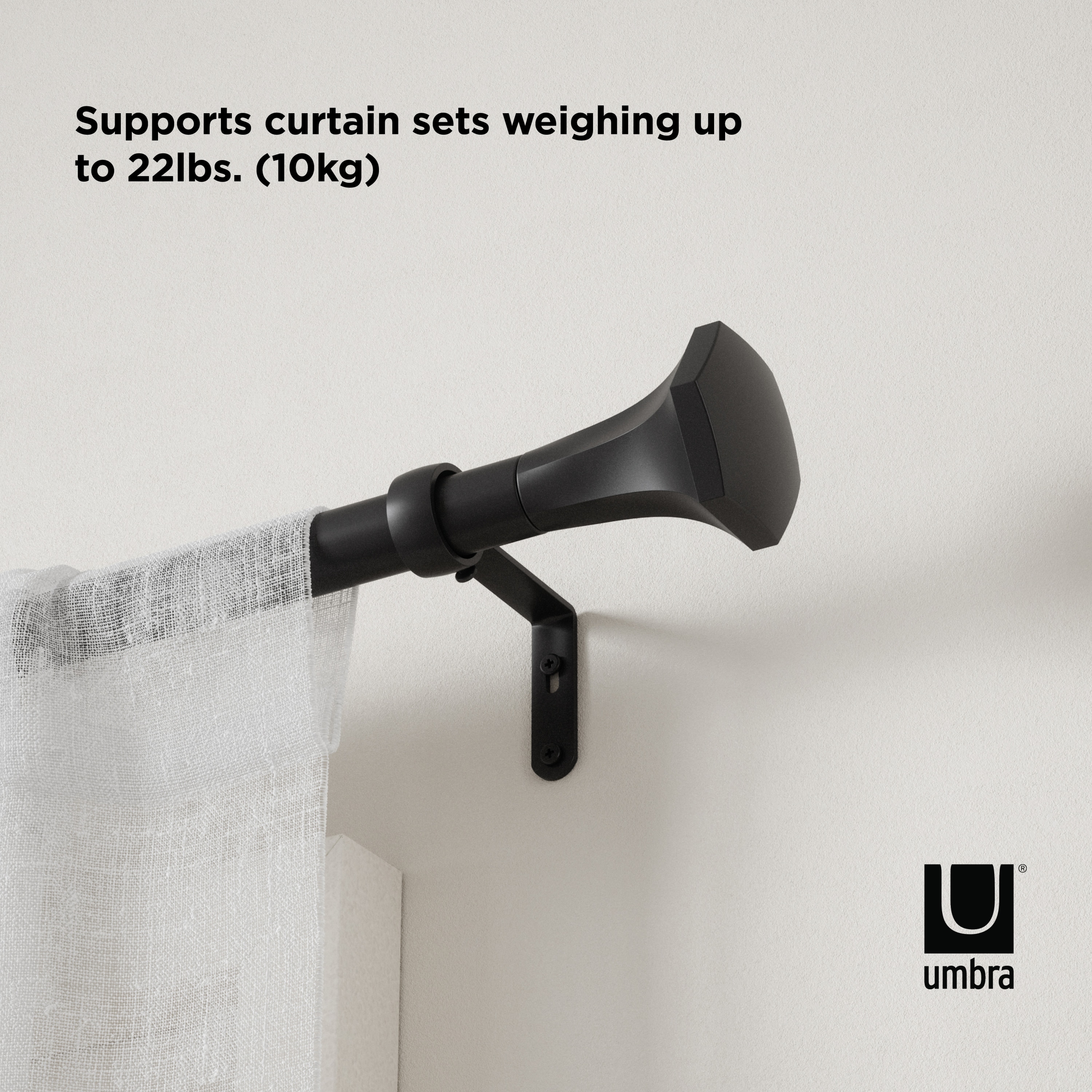 Sita Matte Black Adjustable Steel Curtain Rod