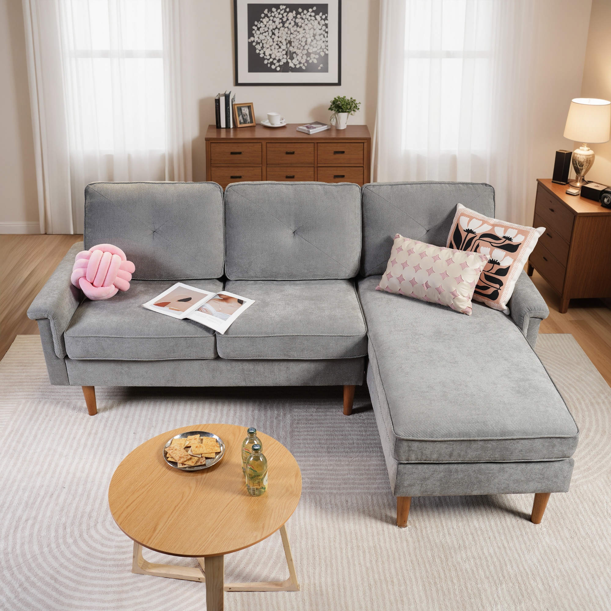 ALTRIGUS 6L-NOPR900-AL 87-in Modern Twill Light Gray-Right Chaise Twill 3 -seater Reclining Sofa