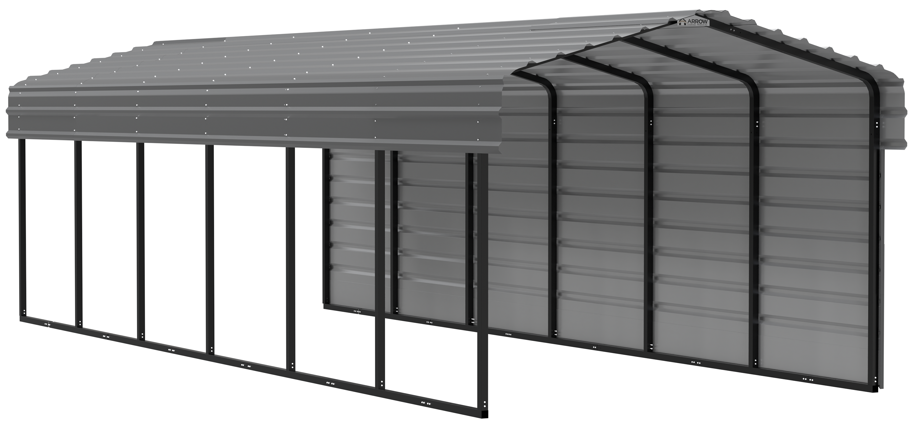 Charcoal Galvanized Steel Carport Kit with 1-Sided Enclosure, 10' x 29' x 7'