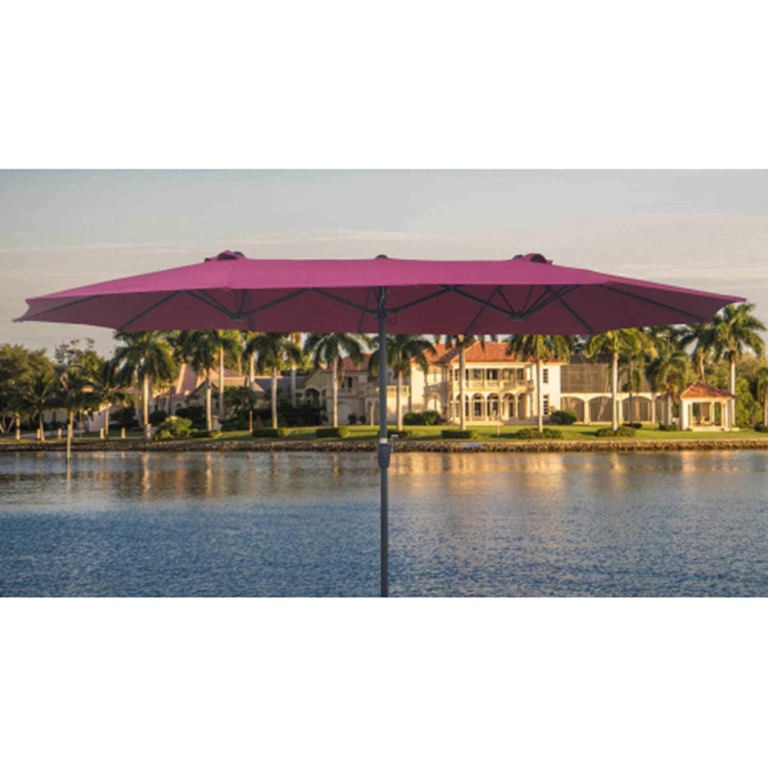 Runesay QCPATIO-08 15-Feet Steel Red Market Patio Umbrella with Base