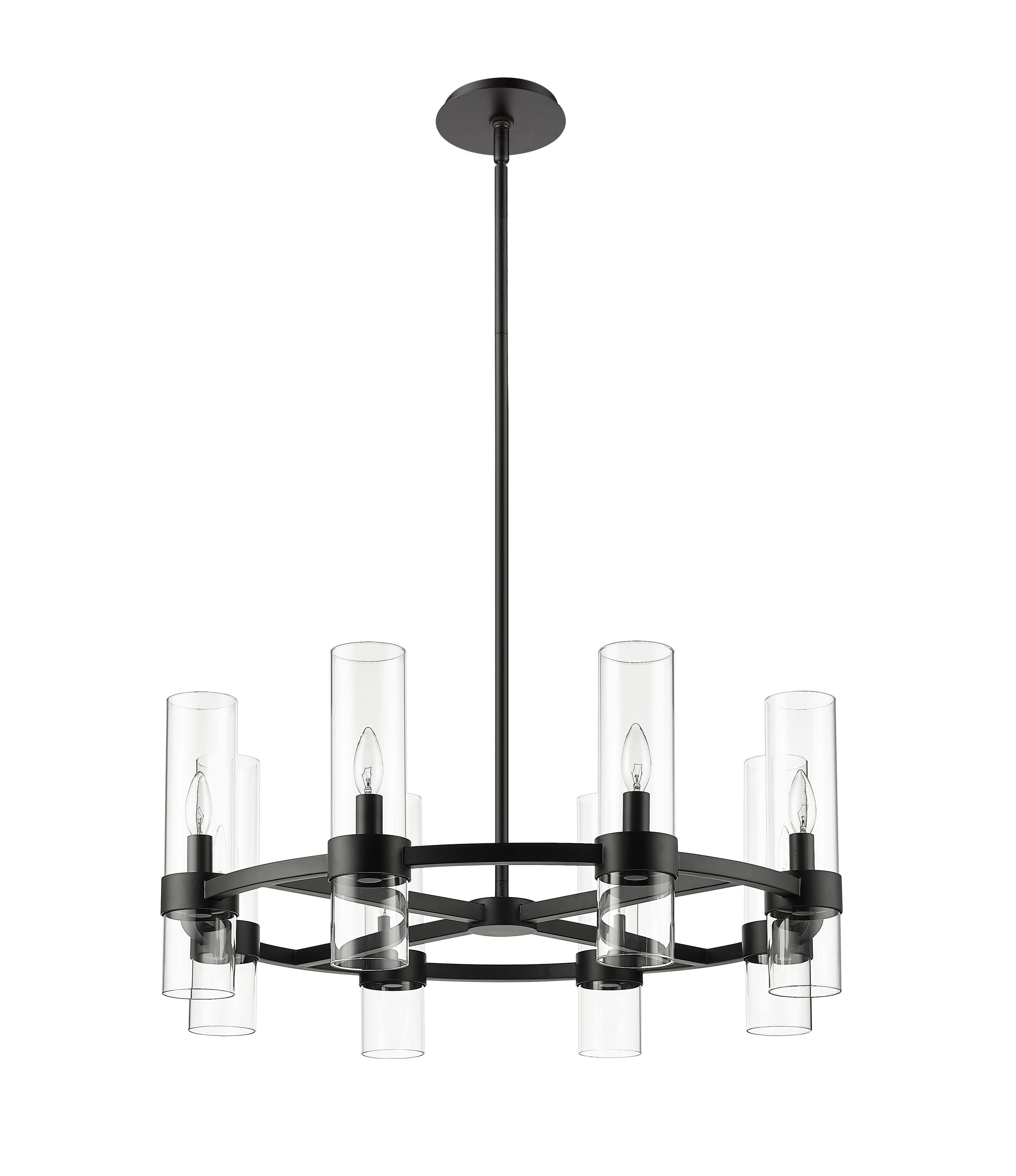 Matte Black Iron and Glass 32" Round Chandelier