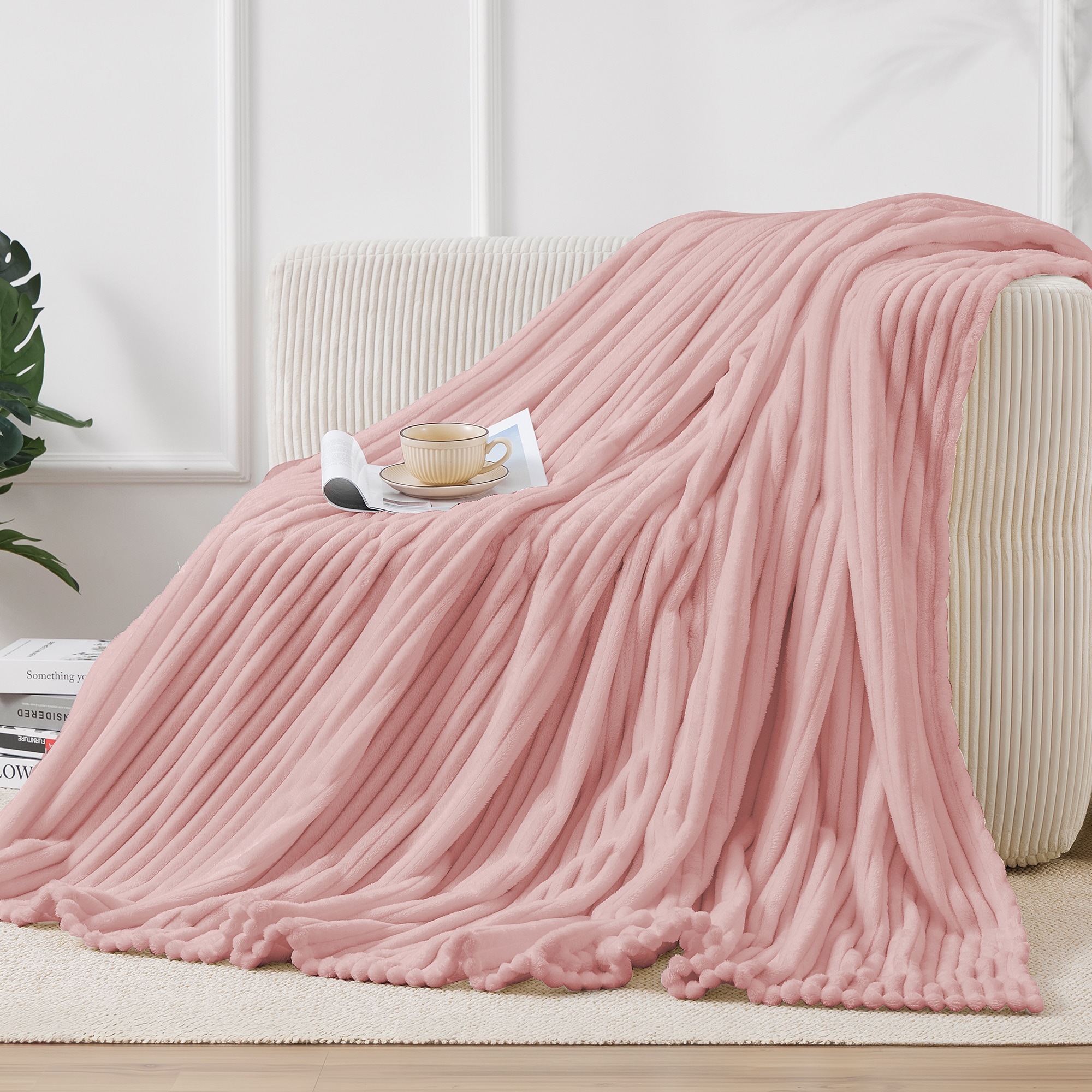 Serwall SWNMBL-PK-Q All Season Textured Stripe Throw Blanket Ultra Soft Comfort for Couch Bed or Outdoor Use