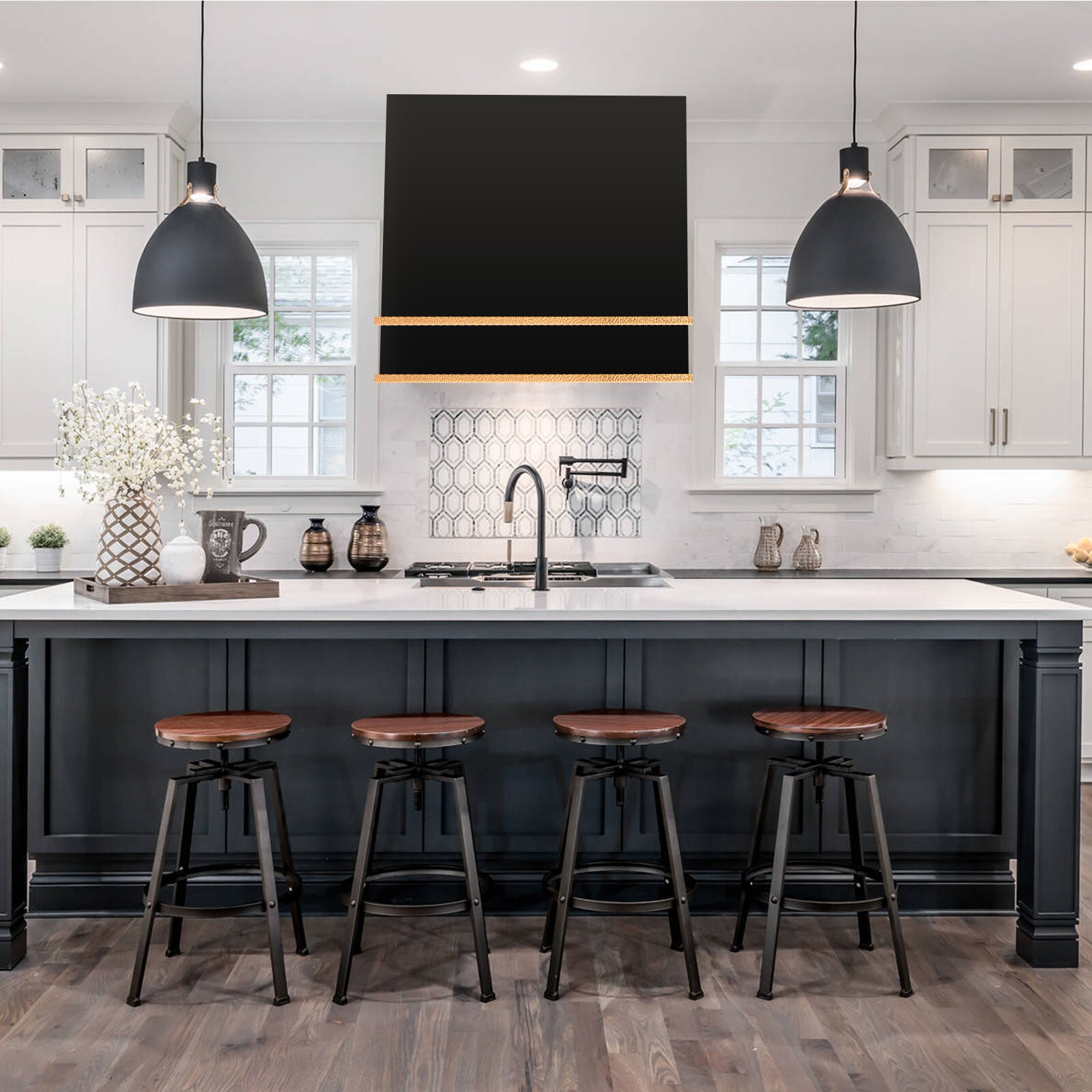 Akicon 30" Black and Gold Stainless Steel Wall Mounted Range Hood