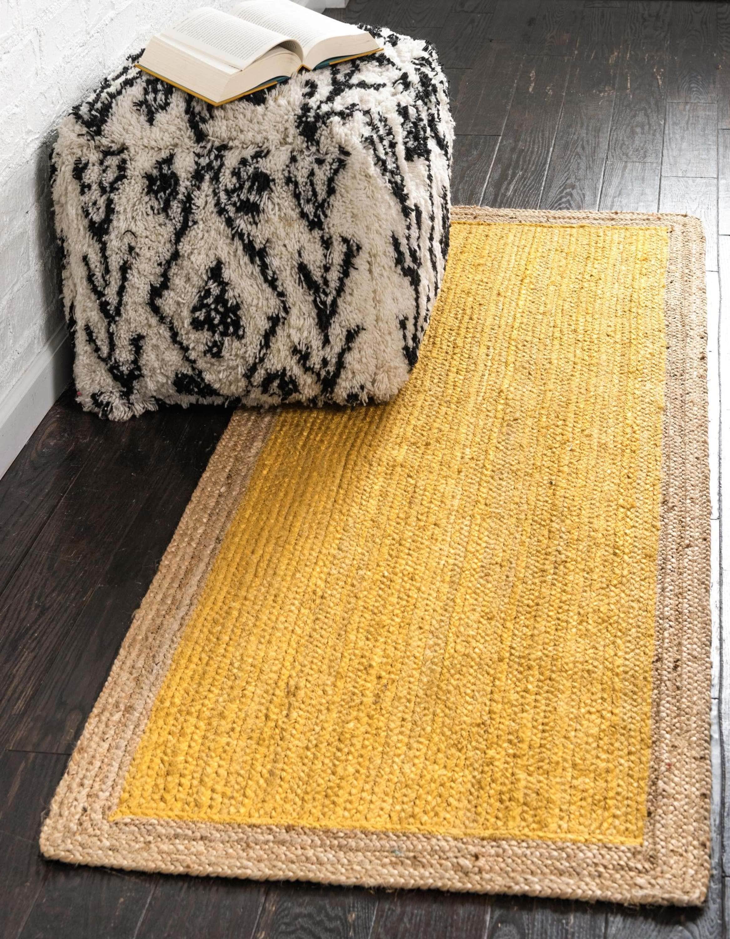 Unique Loom 3142785 Braided Jute 3 x 6 (ft) Braided Jute Yellow Rectangular Indoor Border Runner rug