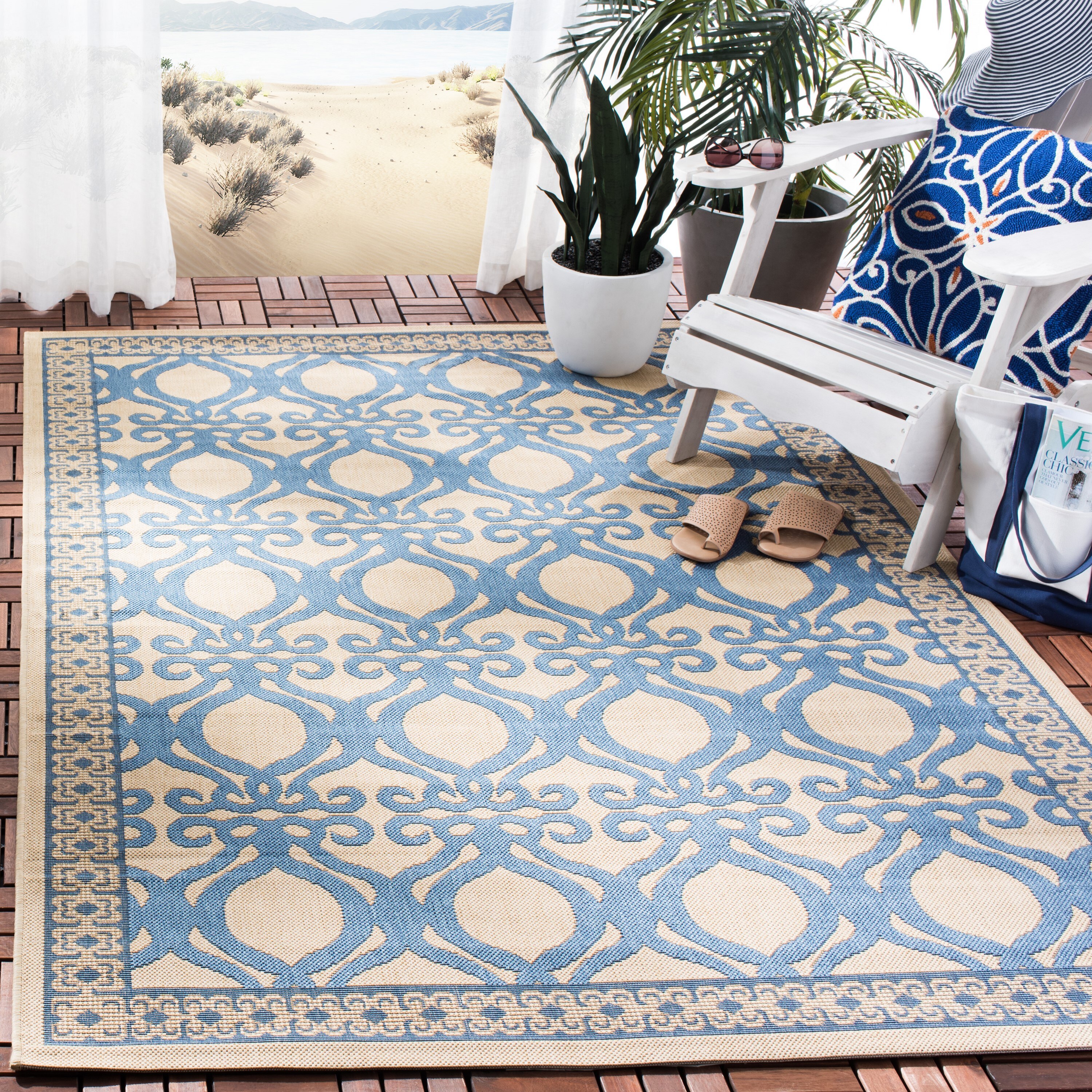 Safavieh CY3040-3101-4 Courtyard Catlin 4 x 6 (ft) Loomed Polypropylene Natural/Blue Rectangular Indoor/Outdoor Abstract Area rug