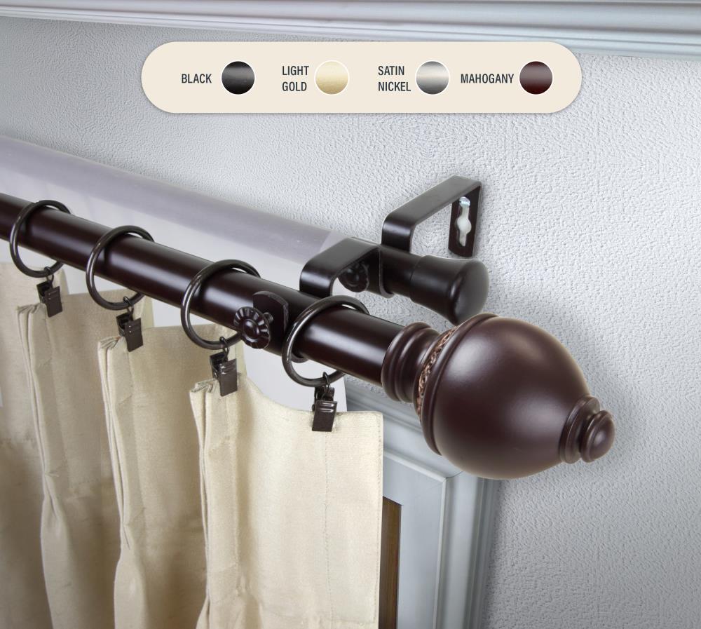 Hart & Harlow L100-15-486-D 1-in Raegan 48-in to 84-in Mahogany Steel Double curtain rod with Finials