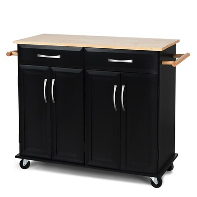 Wood Top Rolling Kitchen Cart, Rolling Kitchen Island Cart With Seating