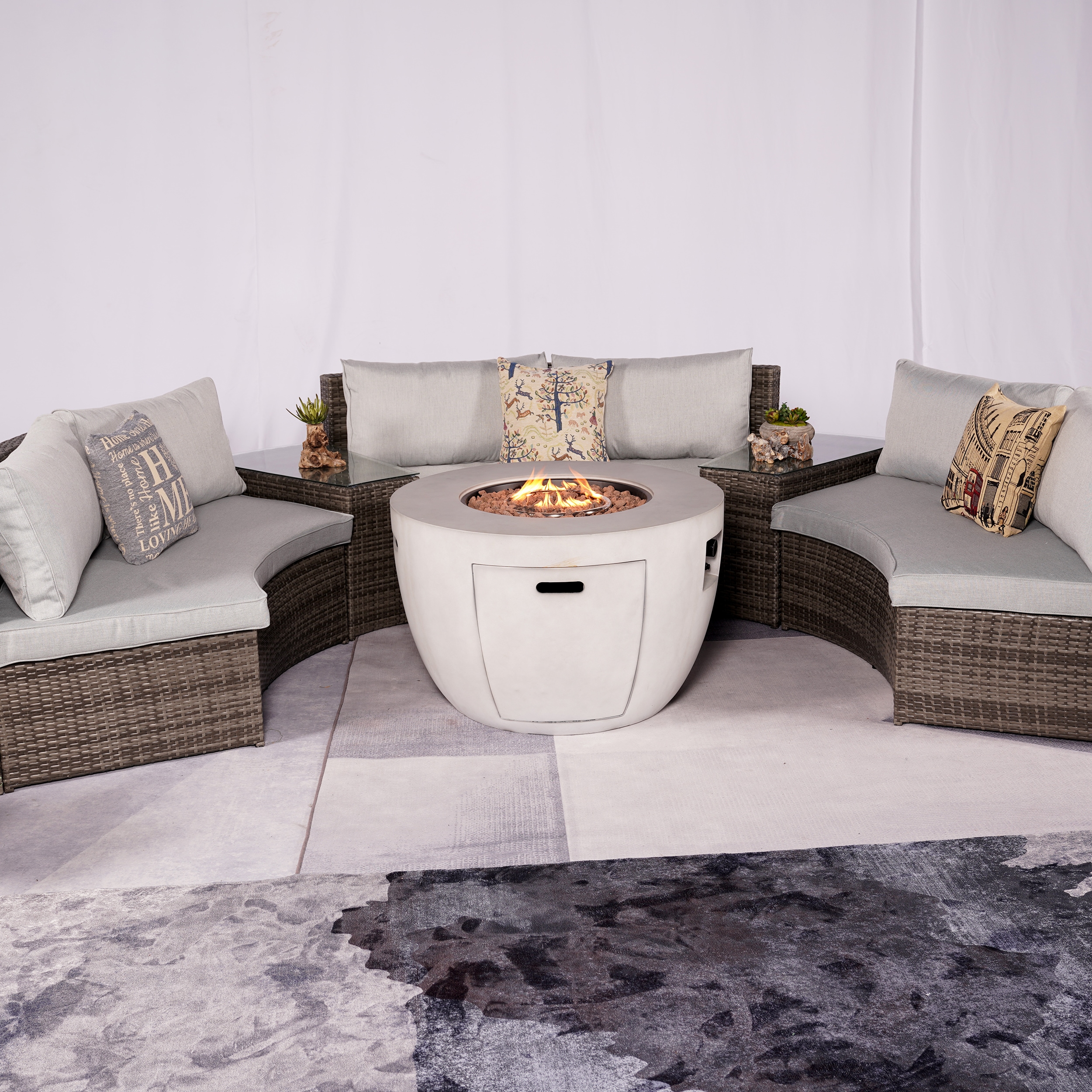 Moda Furnishings MAG-1205B-2160 Martina 6 -Piece Wicker Patio Sofa Conversation Set with Gray Cushions