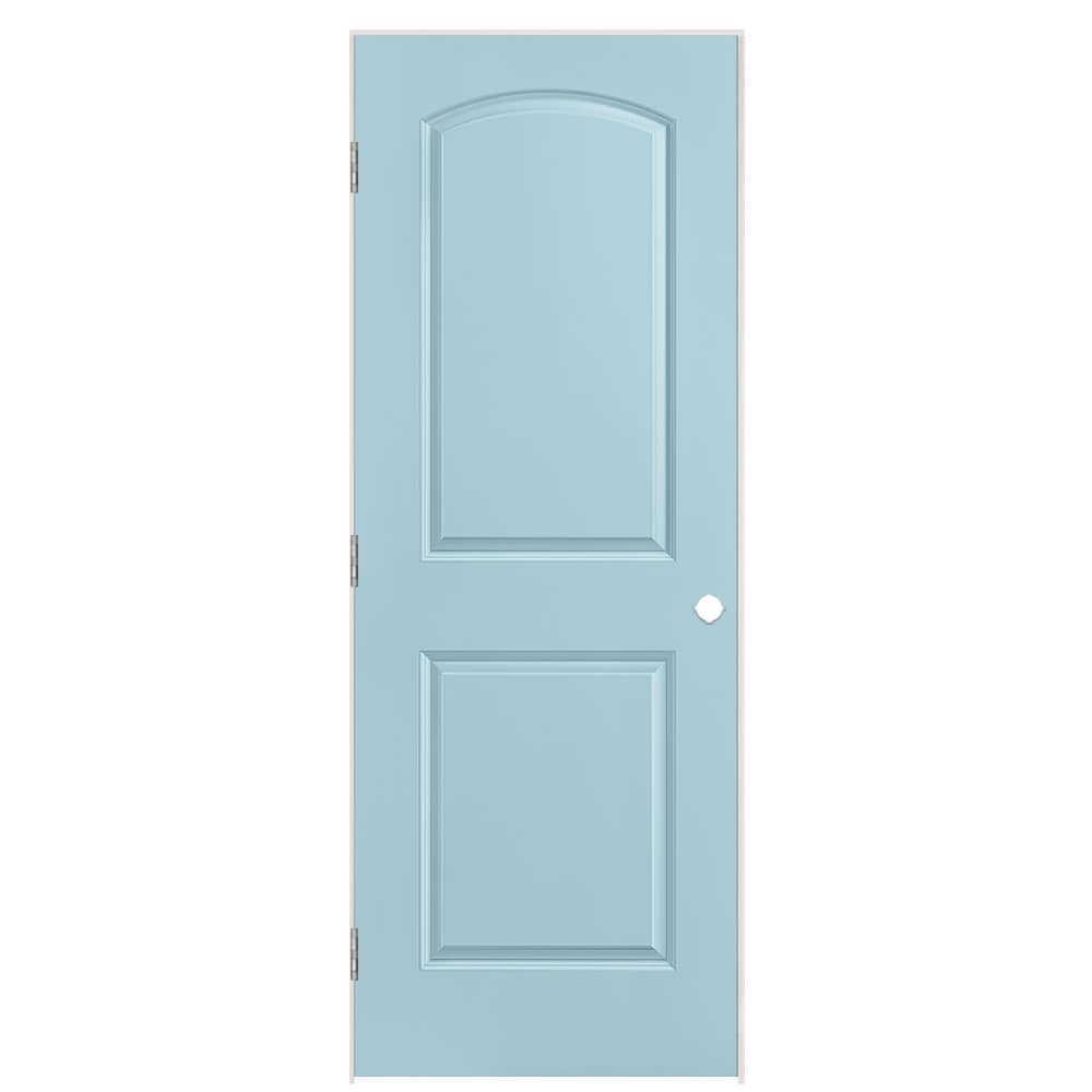 Masonite 1317809 30-in x 80-in Sea Mist Solid core 2-panel round top Right hand Smooth Prefinished Molded composite Flat Jamb Single Prehung Interior Door