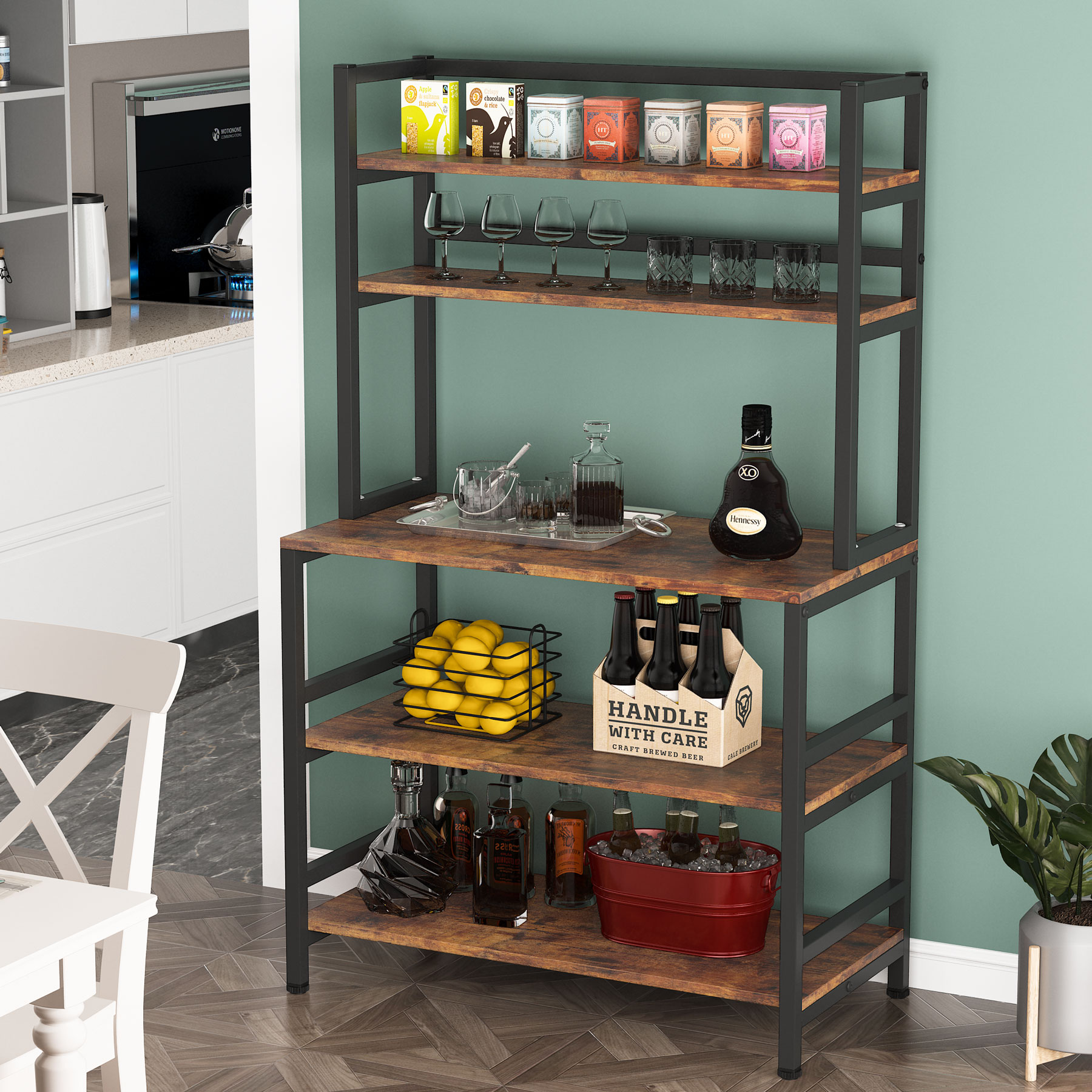 Tribesigns Brown Metal Base with Wood Top Kitchen Island (15.7-in x 31.5-in x 62.99-in) | HOGA-JW0107