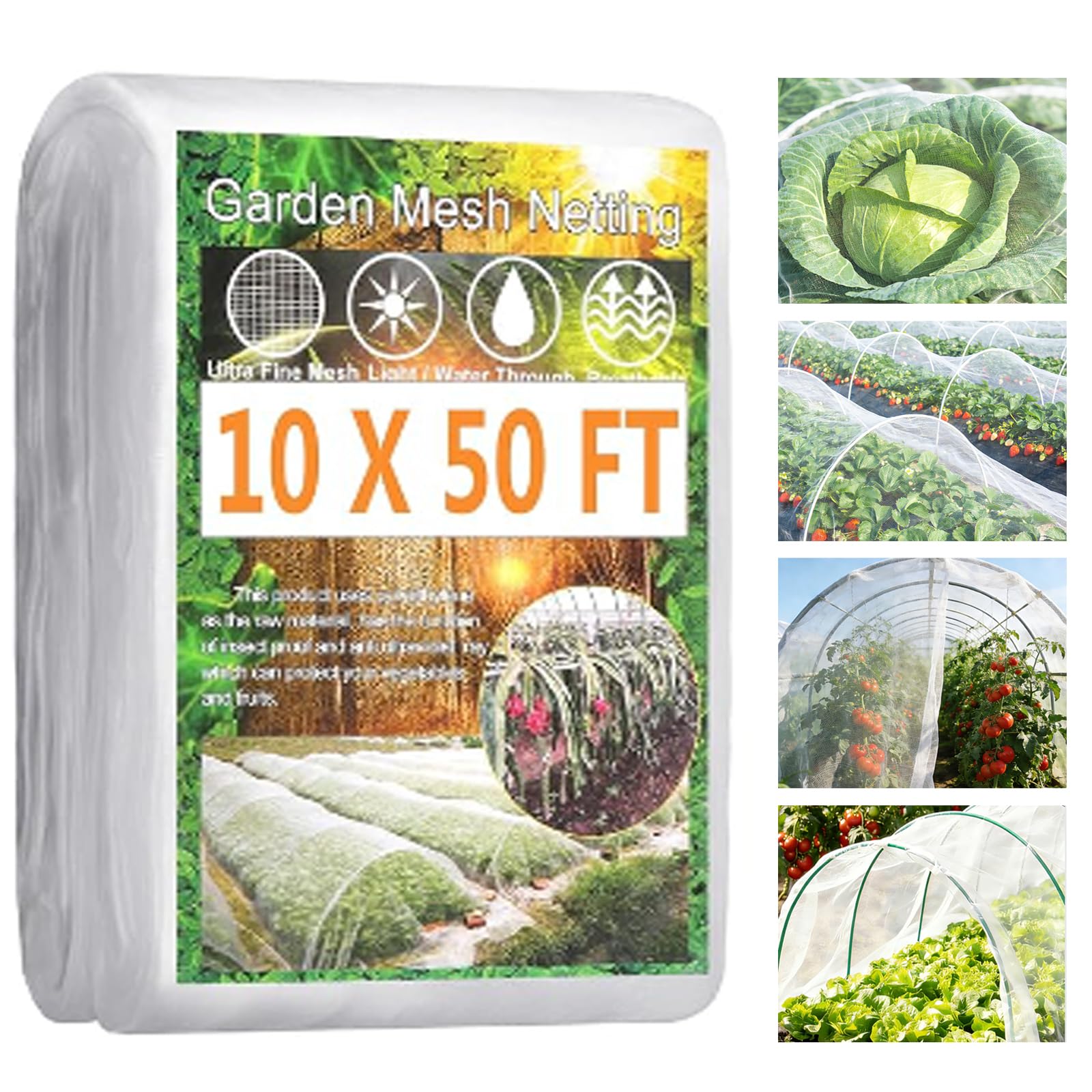 Justincity  Garden Netting Pest Barrier 10 X 50FT Insect Netting for Raised Beds Plant Mesh for Blueberry Bushes Figs Vegetables Protection
