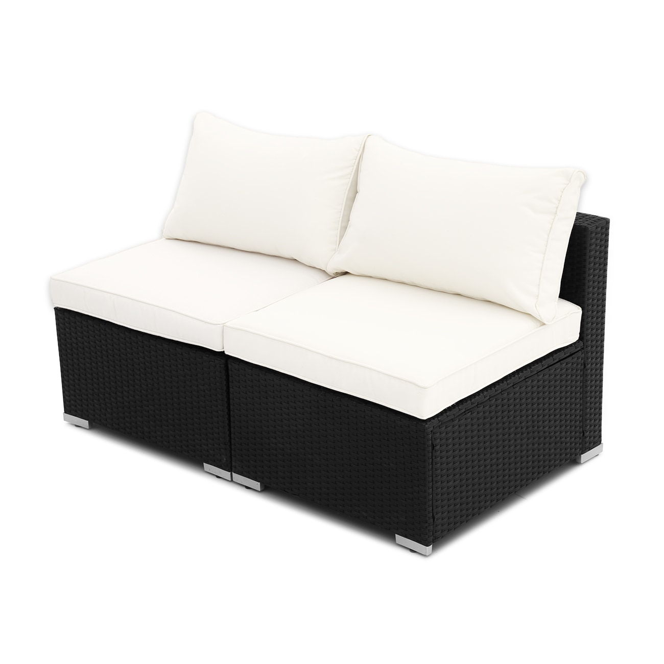  R82SJ3BQBW Patio Conversation Sets 2 -Piece Rattan 2 Patio Sofa Conversation Set with White Cushions