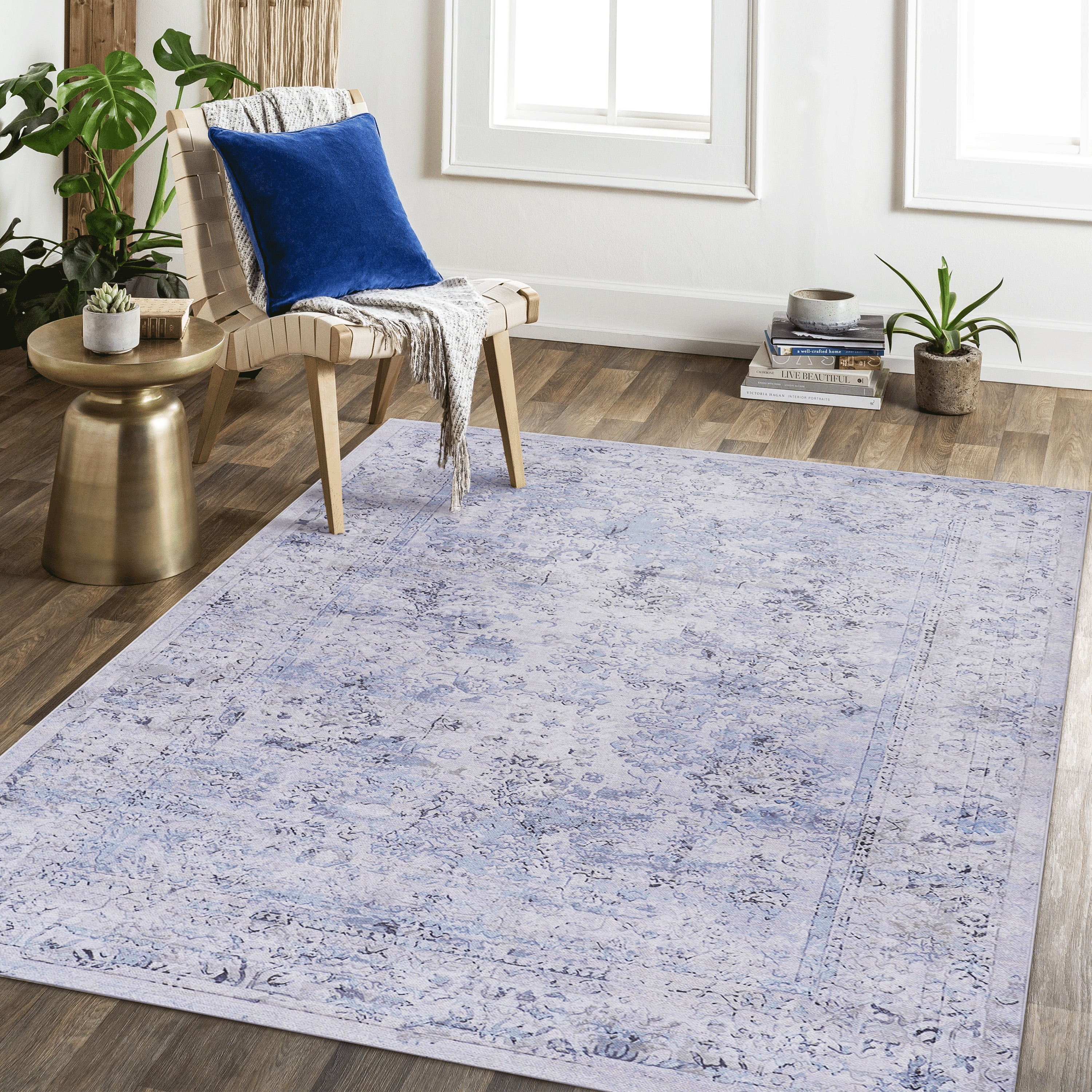 ToolCat NGG39-49-MT 5 x 8 (ft) Polyester Blue+Cream Rectangular Indoor/Outdoor Area rug