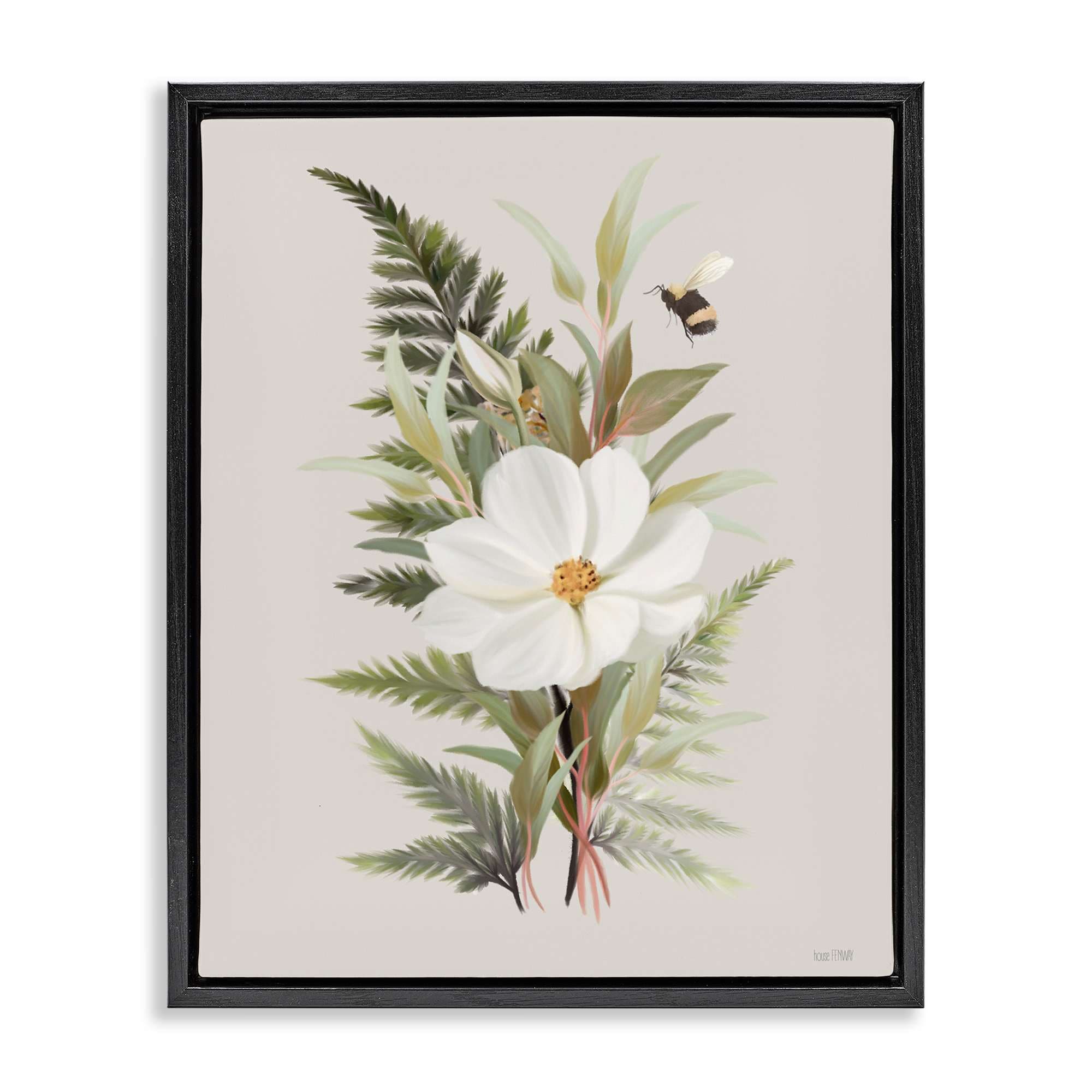 Stupell Industries BS-679-FFB-24X30 Bumble Bee and Flower Black Framed Floater Canvas Wall Art By House Fenway 25 x 31