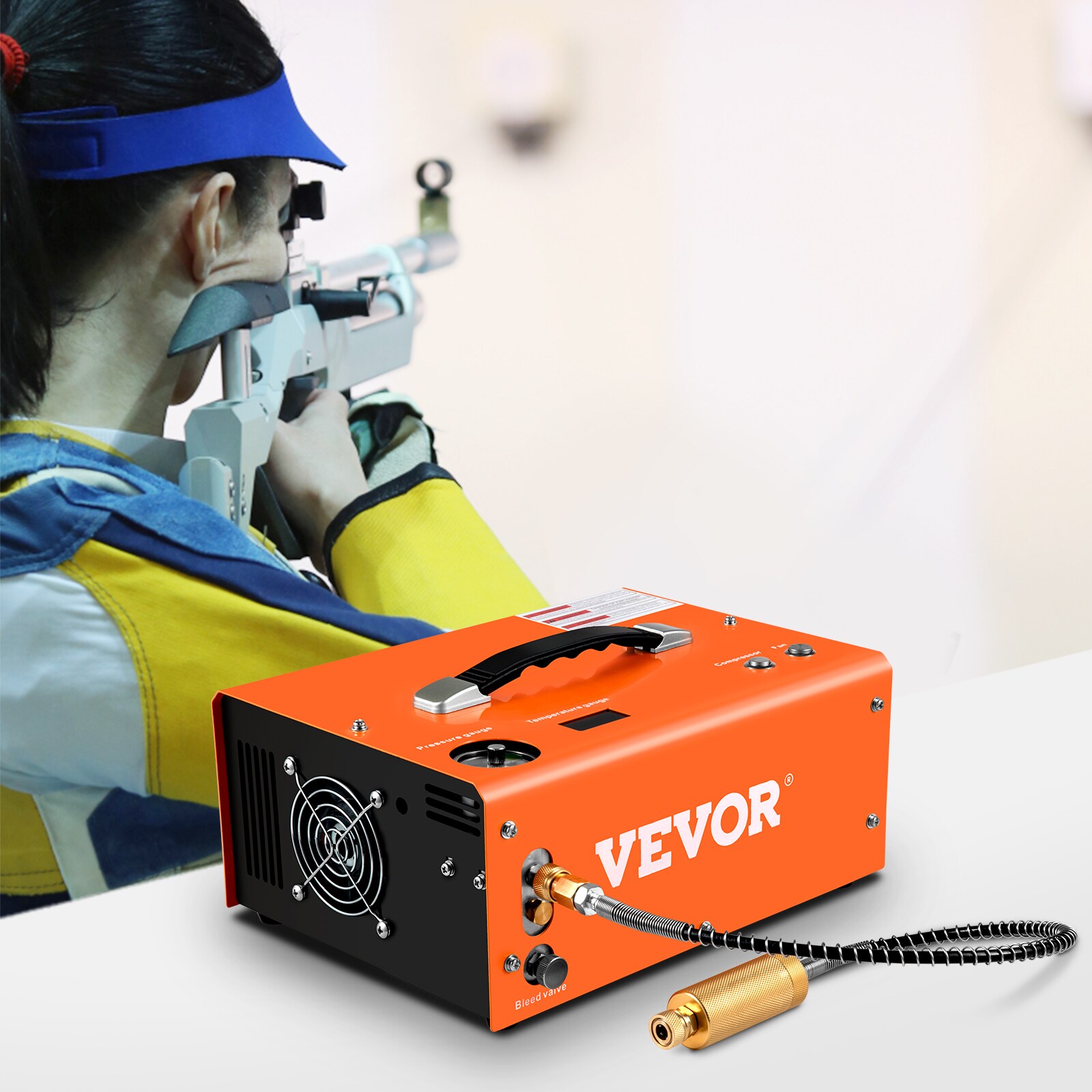 VEVOR PCP Air Compressor, 4000PSI Portable PCP Compressor, 24V DC 110V 220V  AC PCP Airgun Compressor Auto stop, with Built-in Adapter, Fan Cooling,  Suitable for Paintball, Air Rifle, Mini Diving Bottl at