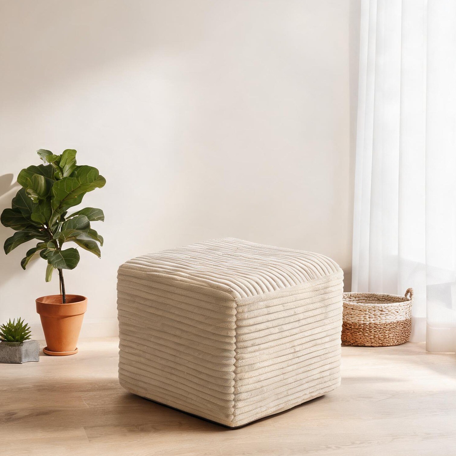 SunJet Modern Square Corduroy Ottoman Ultra-Cozy Ribbed Upholstery ...