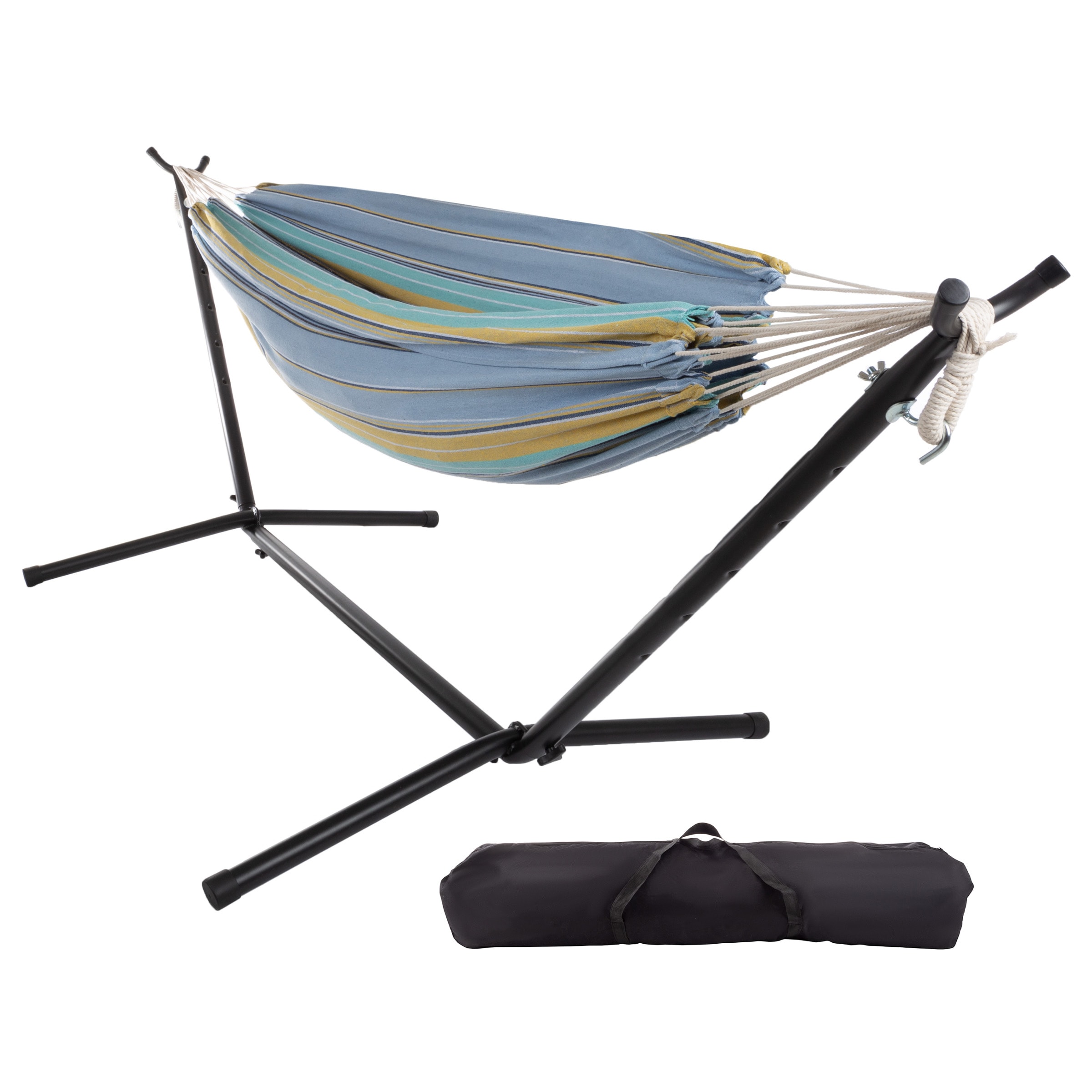 Pure Garden 50-LG1178-BWY Blue, Yellow, and White Fabric Hammock with Stand