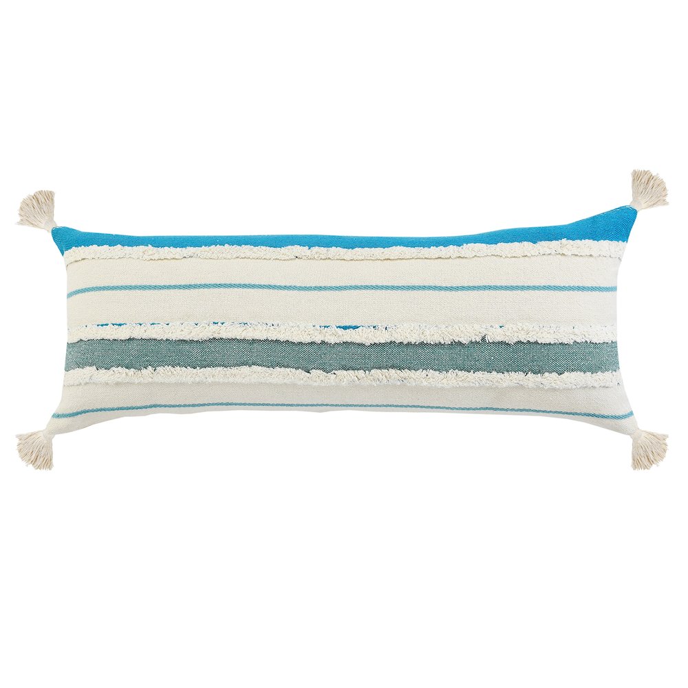 LR Home Ox Bay Hand-stitched White/Blue Stripe All-Natural Cotton Pillow Cover