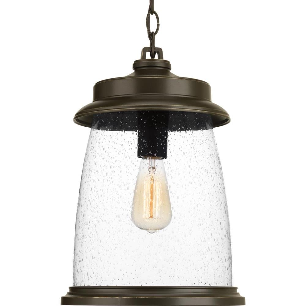 Antique Bronze 16" Outdoor Hanging Lantern with Seeded Glass Shade