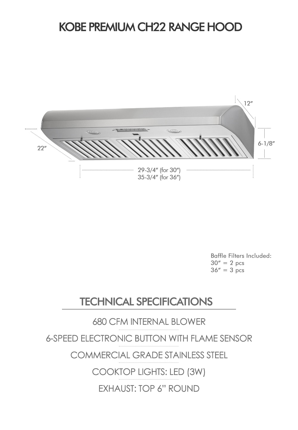 KOBE Range Hoods CH2236SQB6-XX Undercabinet-Range-Hoods - View #3