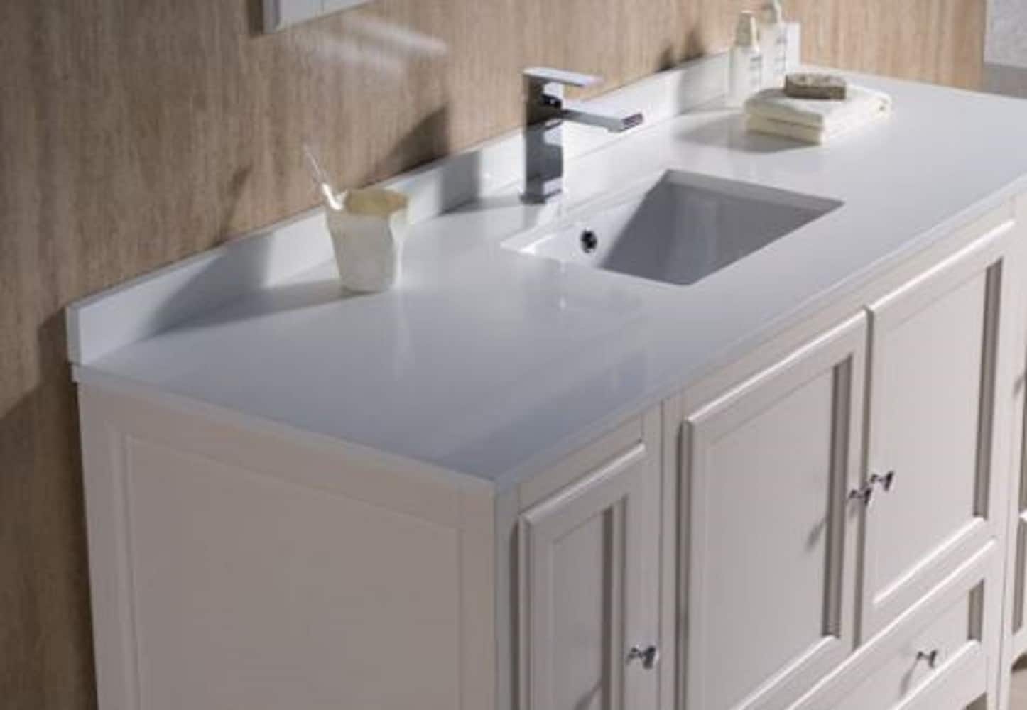 Oxford 60" Antique White Quartz Stone Vanity with Ceramic Sink