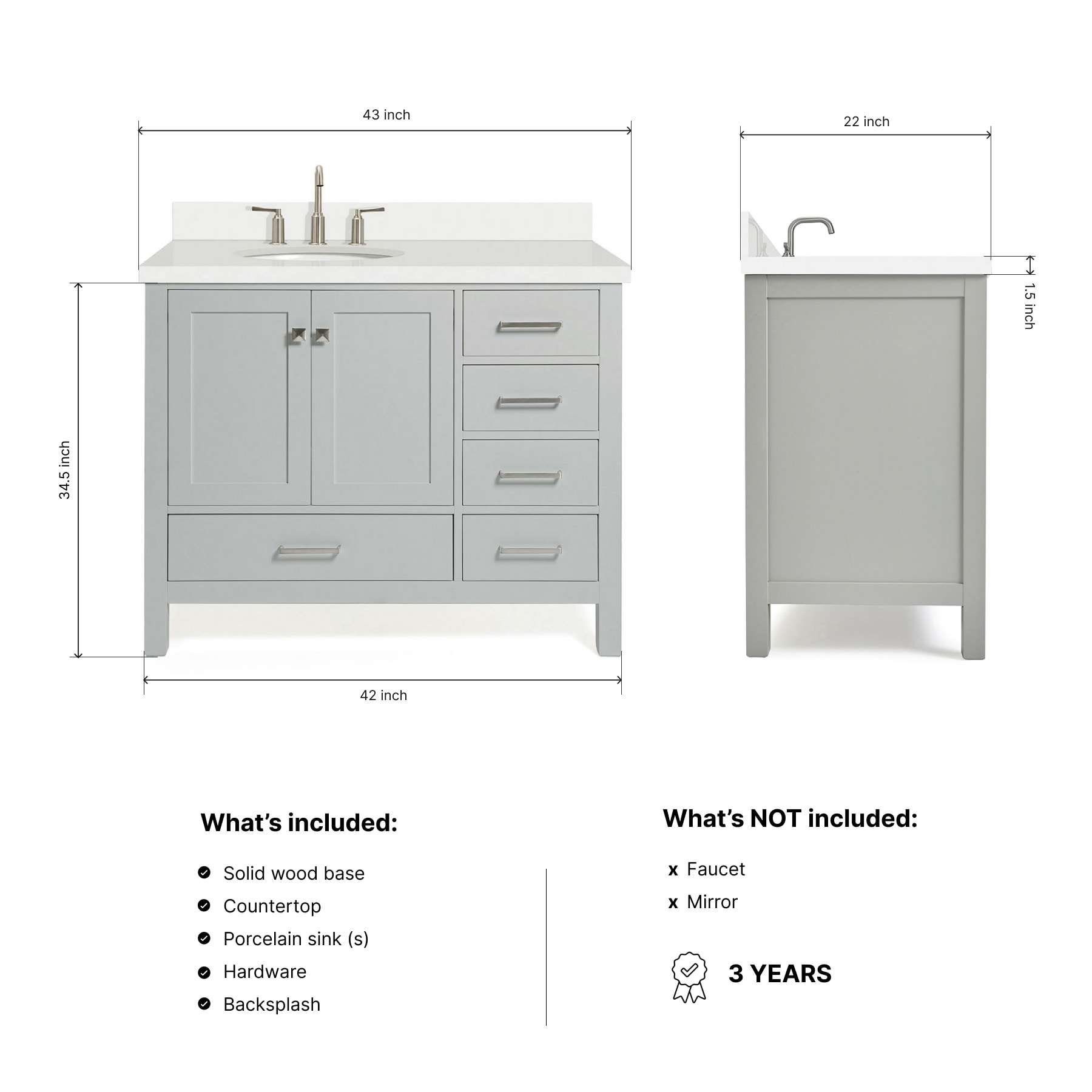 ARIEL A043SLWQOVOGRY Bath-Vanity-Combo - View #3
