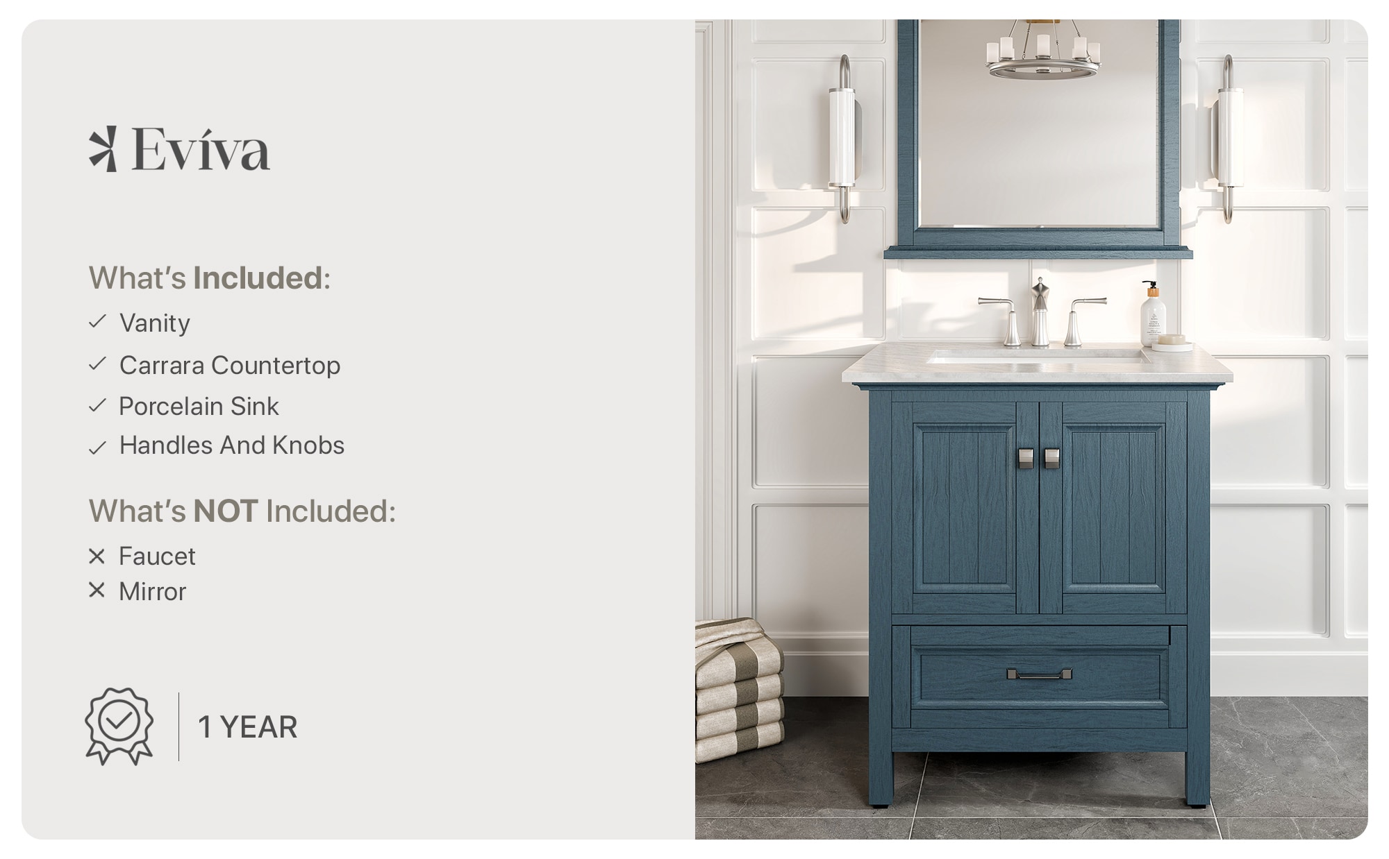 Britney 30" Ash Blue Bathroom Vanity with White Marble Top