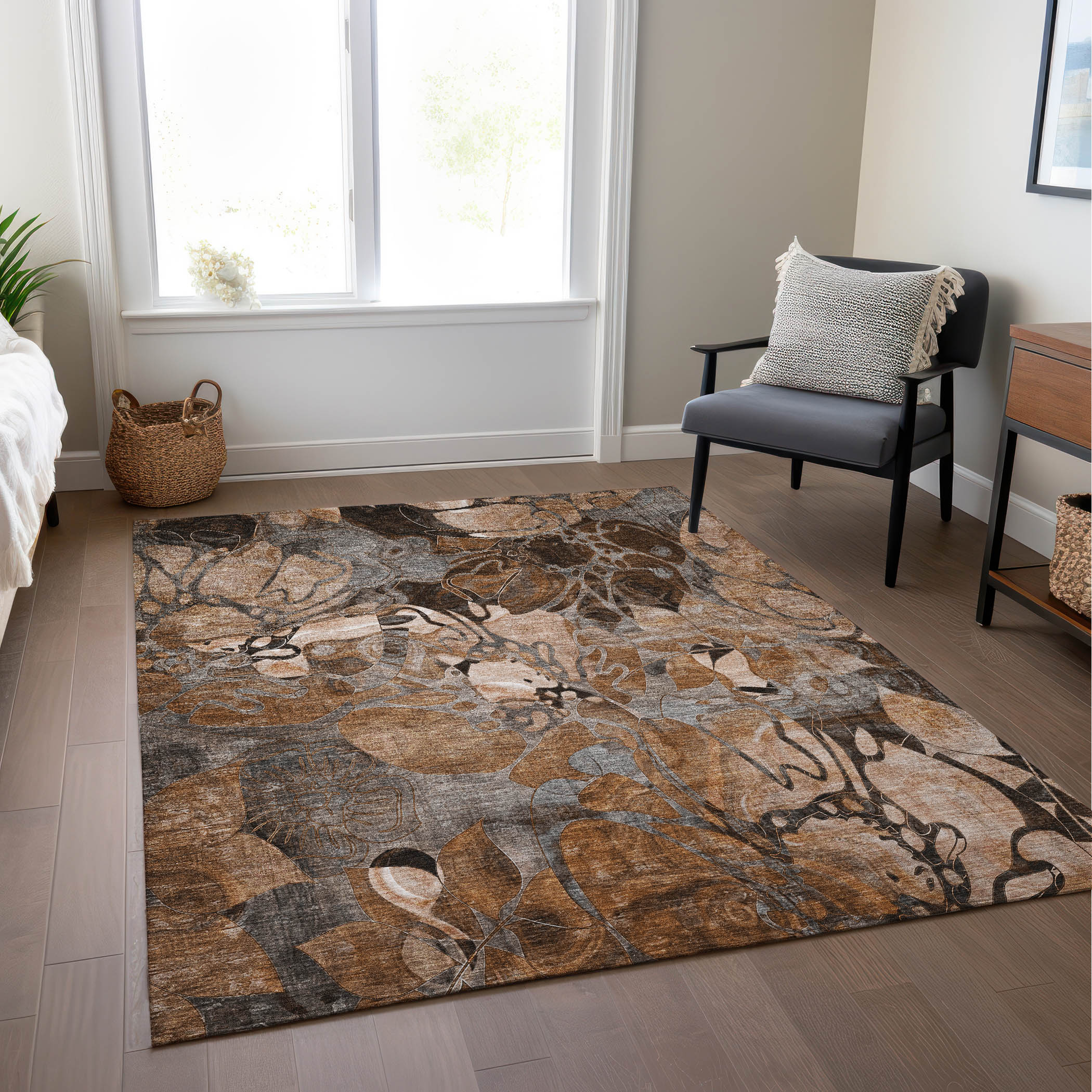 Paprika Floral Synthetic Washable Rectangular Rug 2'6" x 3'10"