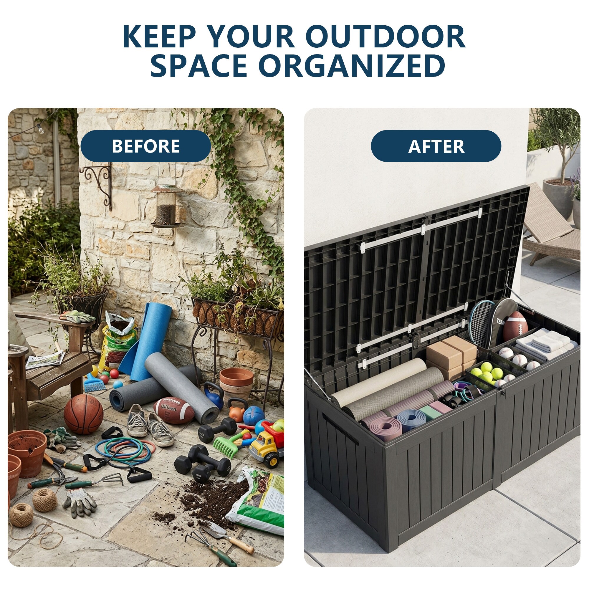 Yardgrace 220 Gallon Outdoor Deck Box Waterproof Storage HDPE Deck Box ...