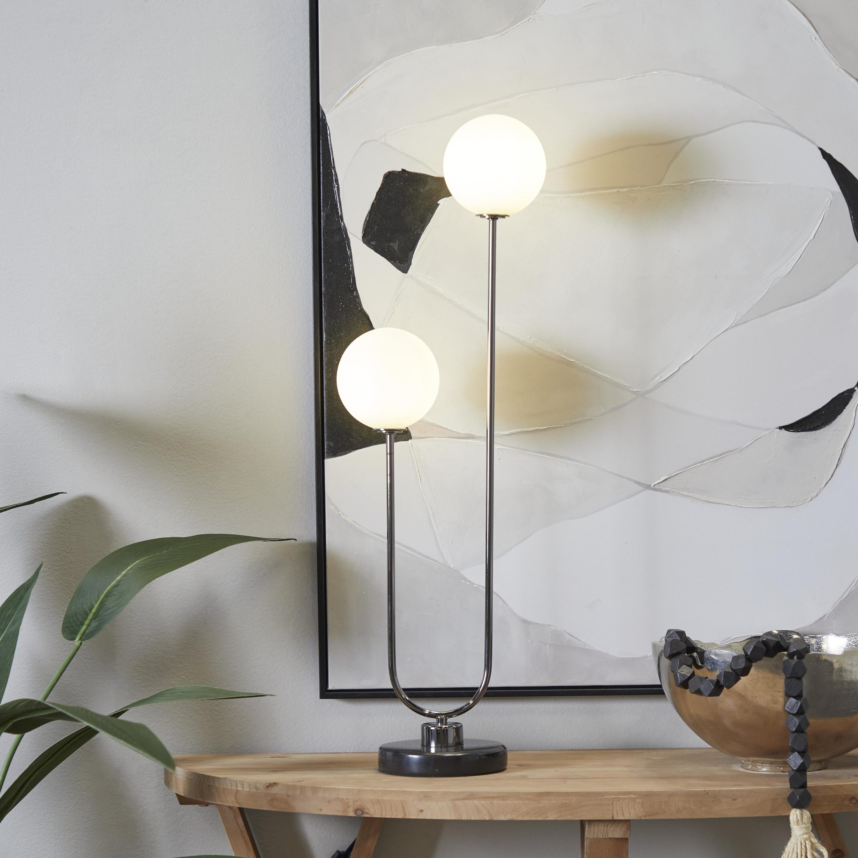 Grayson Lane 29703 31-in Silver Orb 2 Light with Marble Base LED On/Off switch Table Lamp with Metal Shade