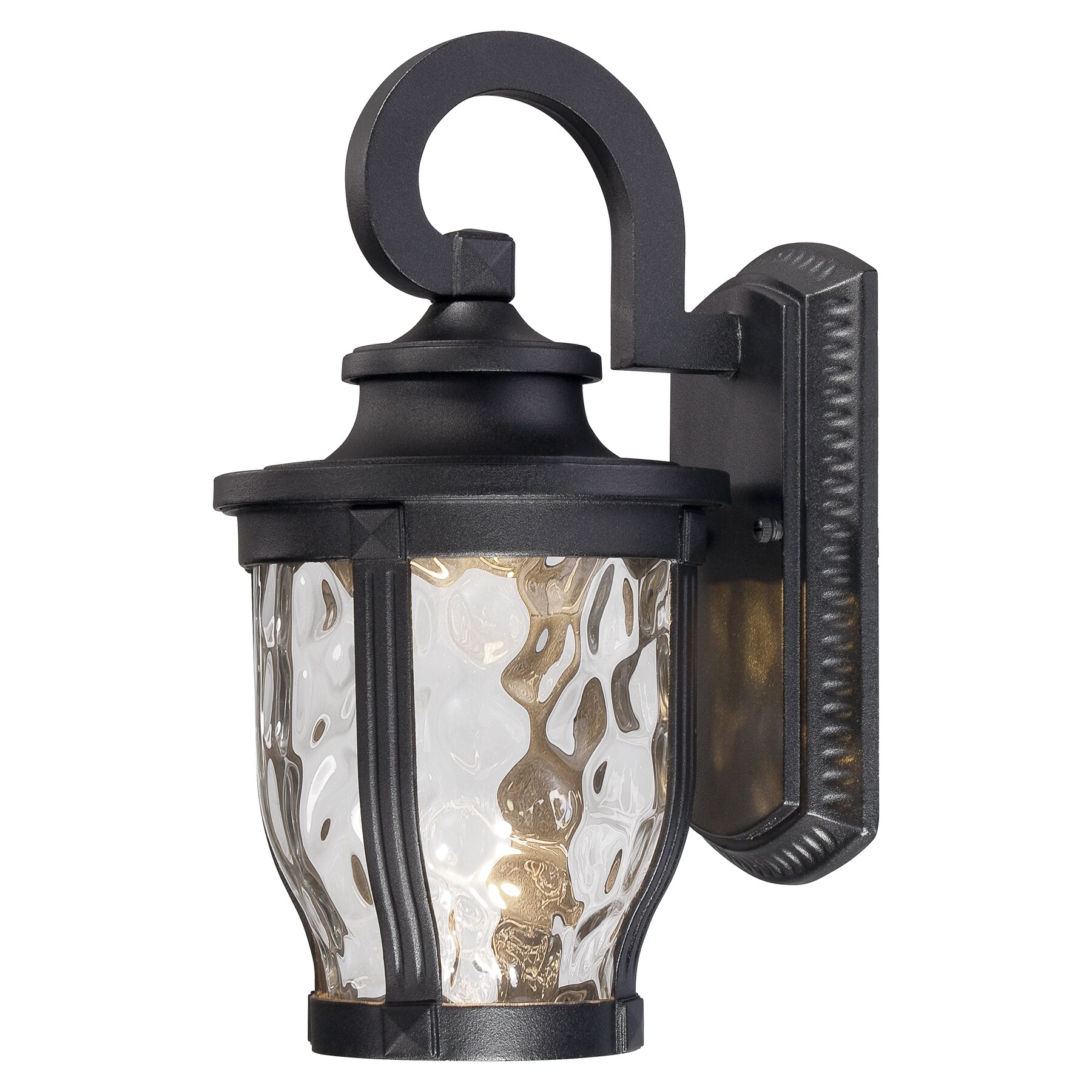 Black and Clear Hammered Glass LED Outdoor Wall Lantern