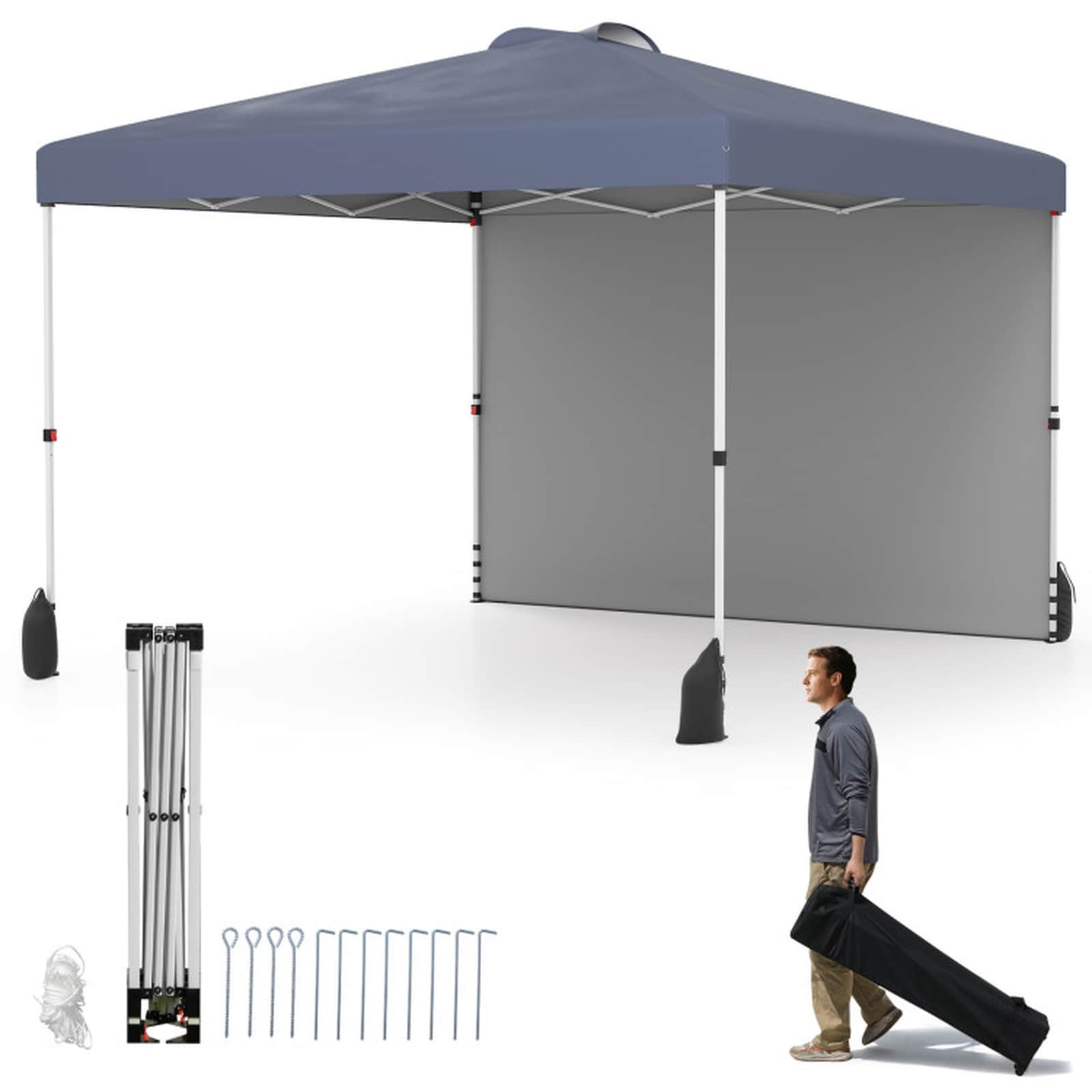 SUGIFT - 10 by 10-ft Pop-up Canopy Tent with 1 Sidewall and Wheeled Bag UPF 50+ Oxford Shade Tent...