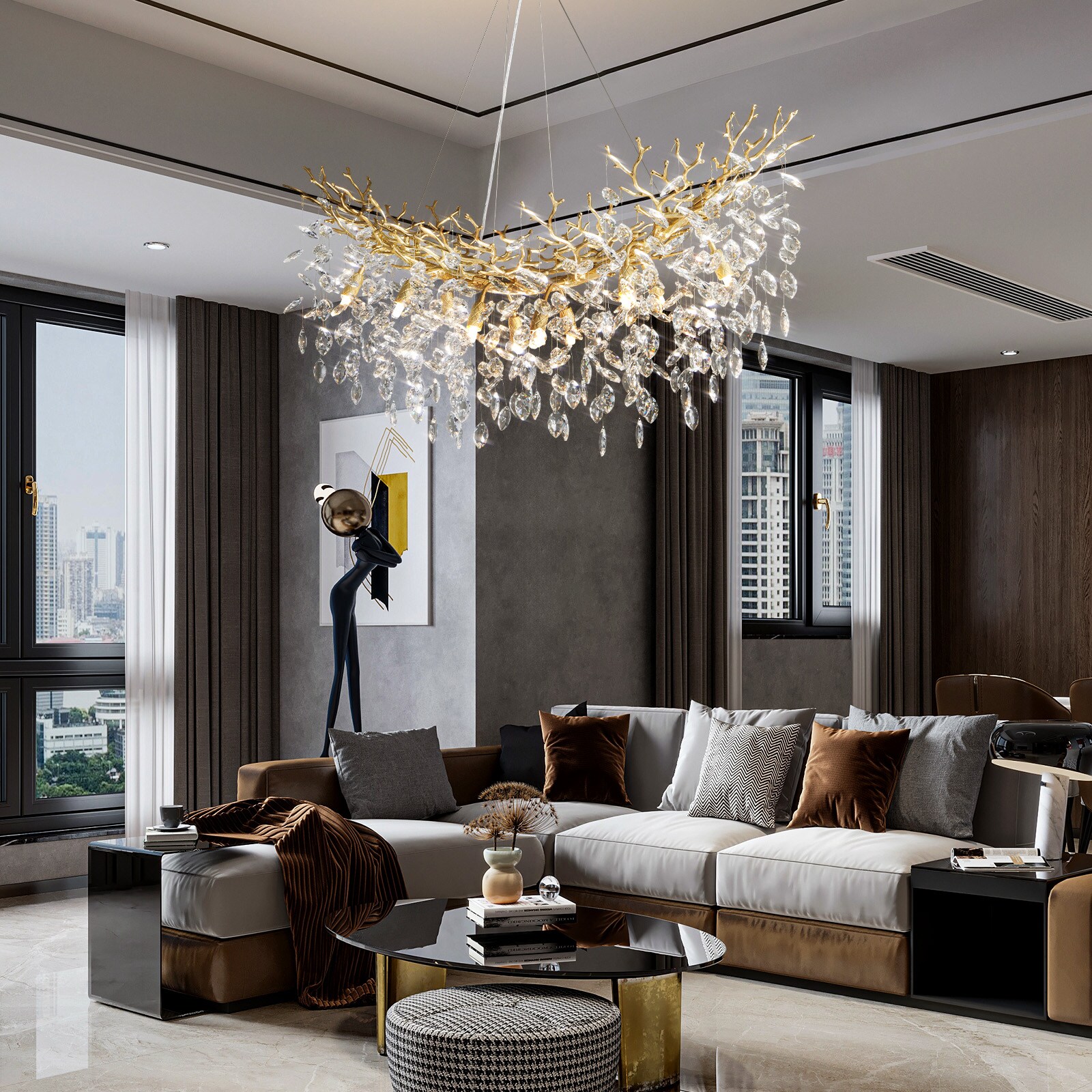 Gleam Flare 43 inches Modern Crystal Chandelier 14 Lights Gold