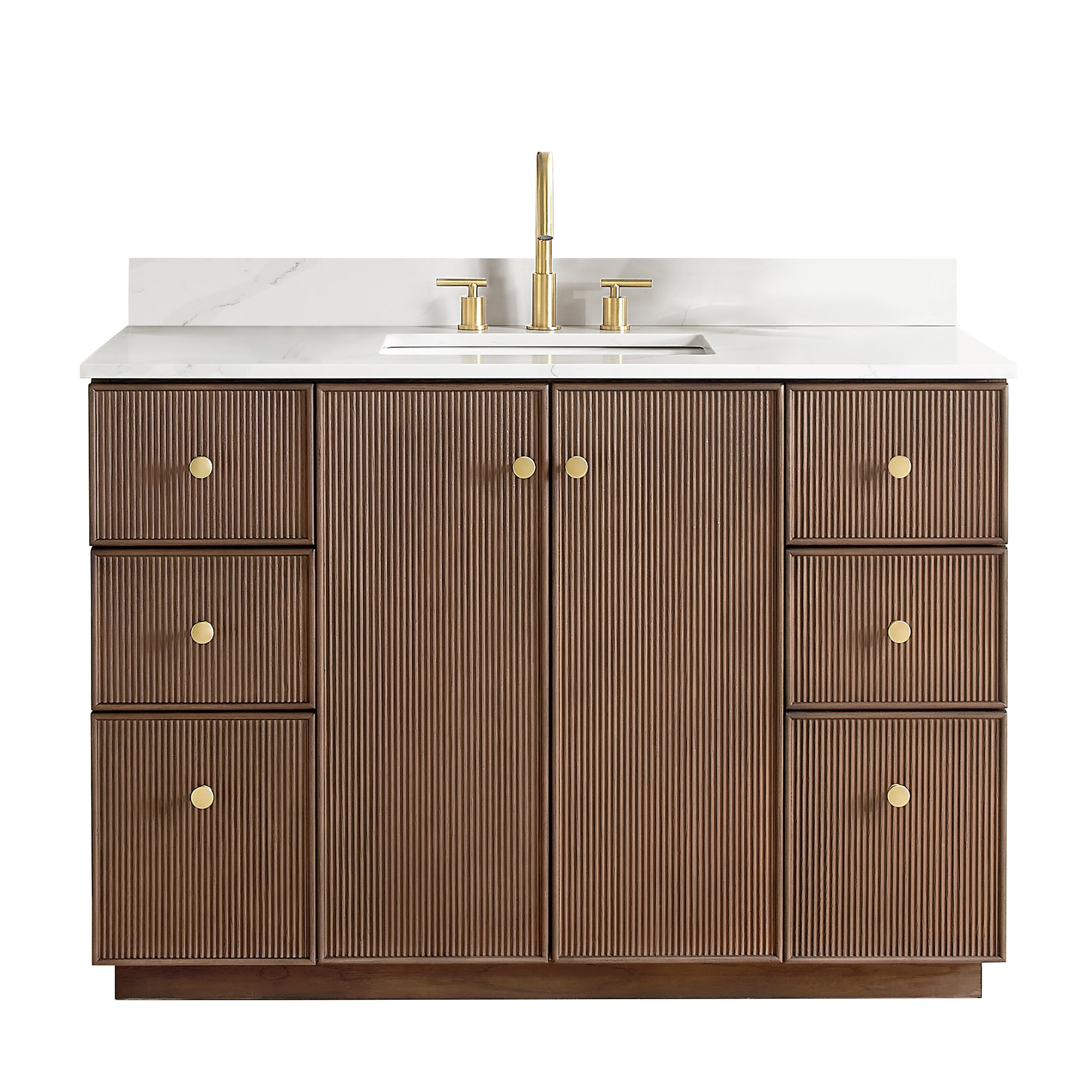 Oza 48" Dark Brown Oak Vanity with White Quartz Top