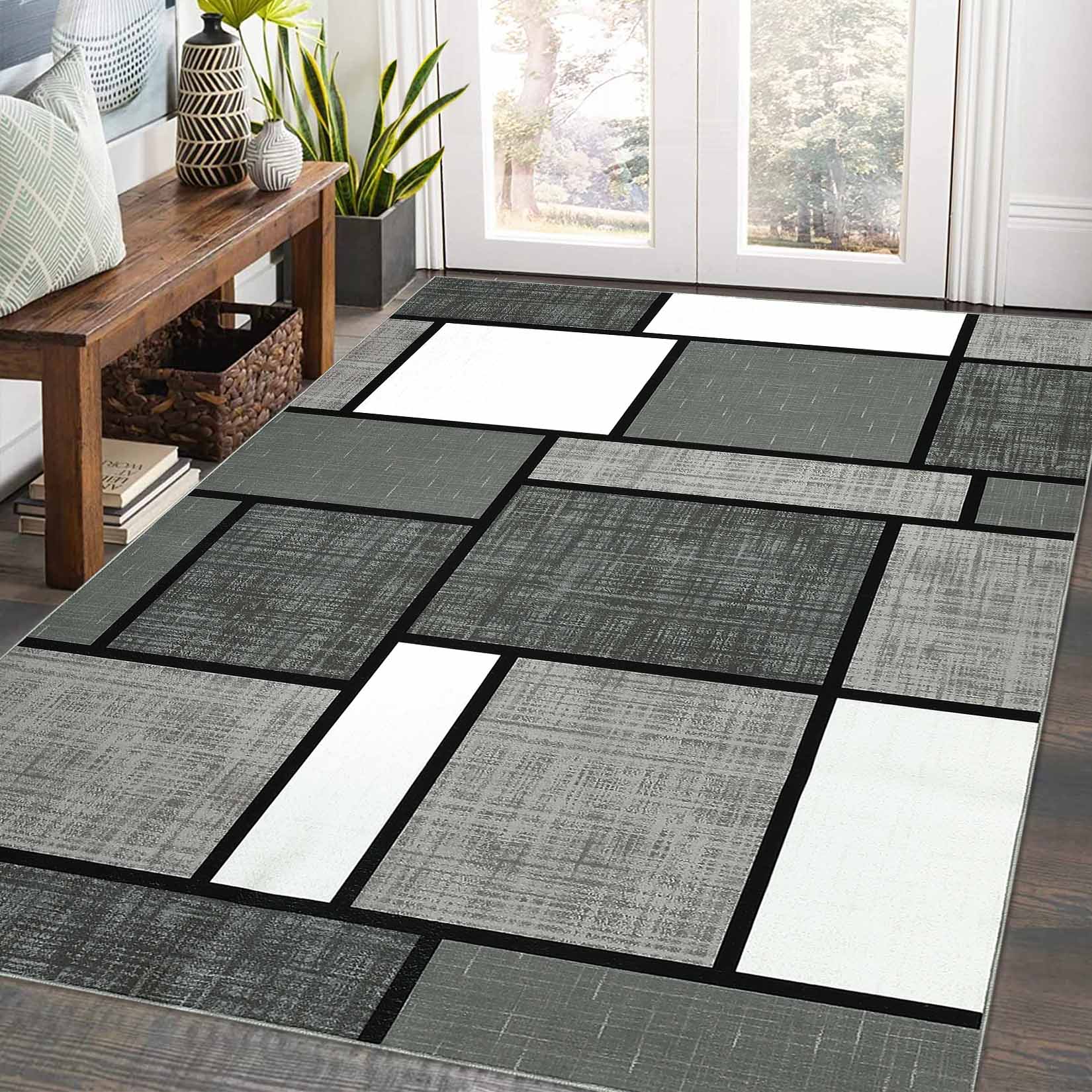 Garvee YXY-LO-PHO-11WL6R4N 9 x 12 (ft) Loomed Polyester Gray Rectangular Indoor Geometric Mid-Century Modern Machine washable Area rug