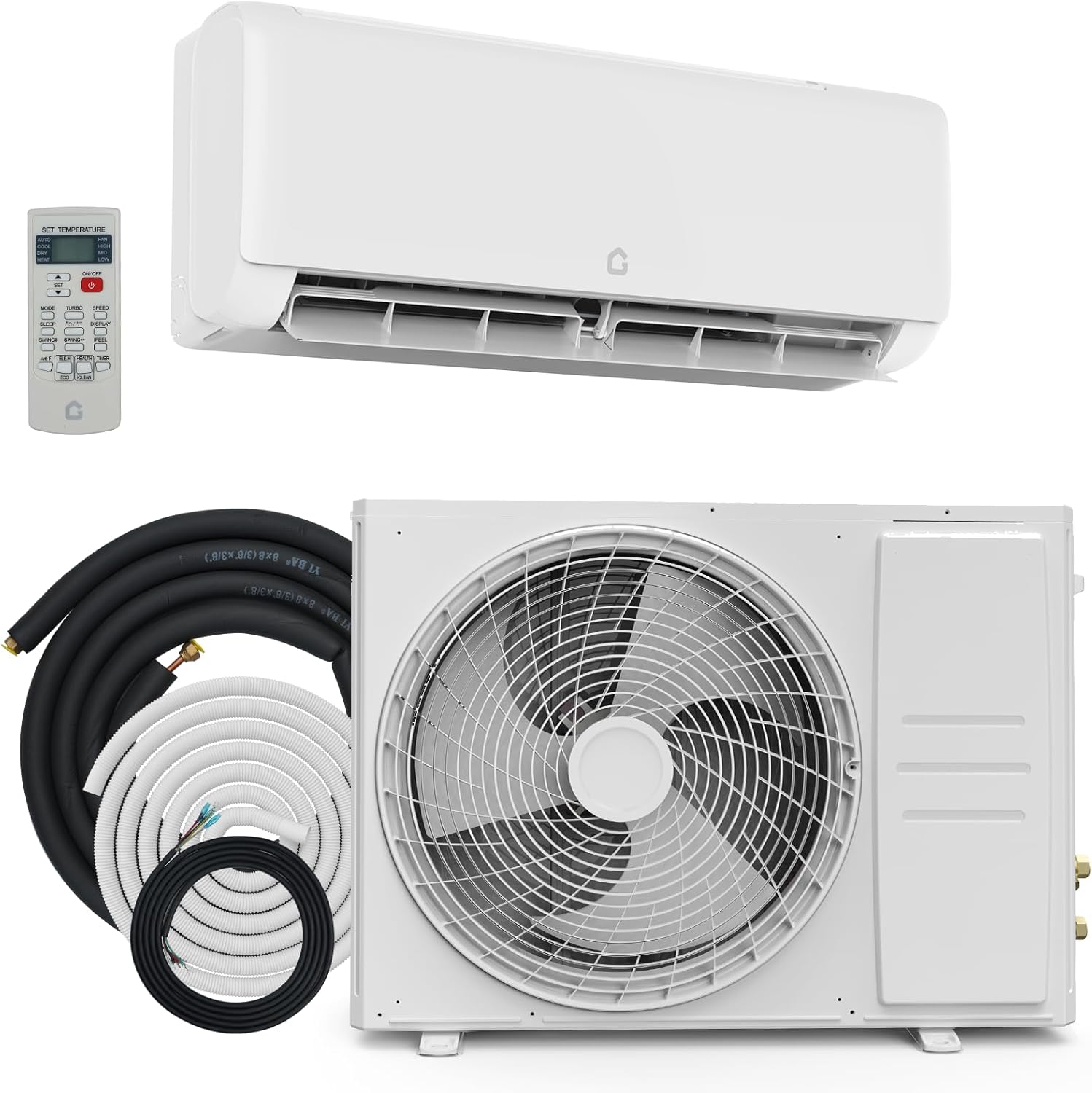 Qeetex LHF-AD-PHO-161JRT8F 24000BTU Mini Split Ac/Heating System 19 SEER2 Air Conditioner Ductless Heat Pump - 208-230V/Cools Up to 1500 Sq Ft with WiFi and Alexa Compatible - Complete Installation Kit - White