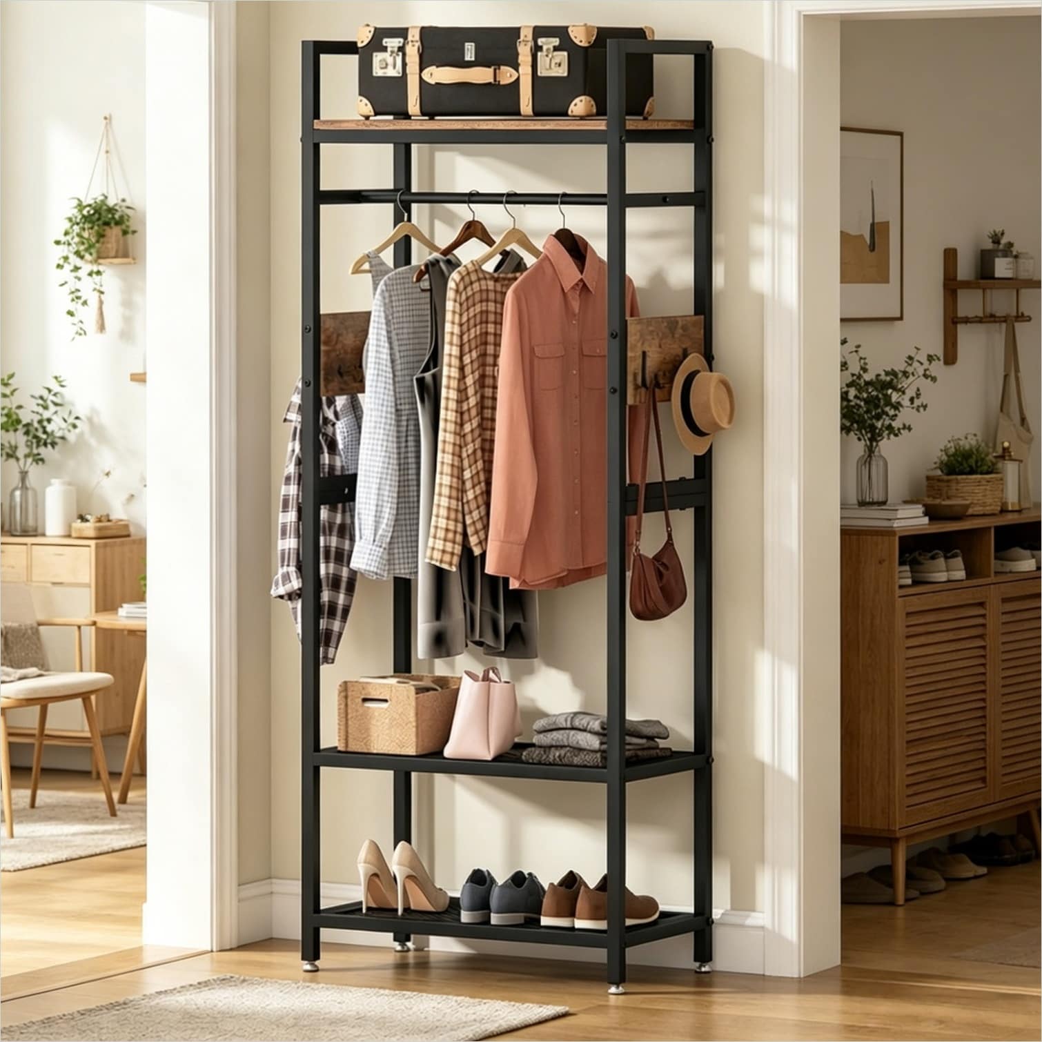 SunJet Freestanding Storage Rack with Garment Rail 37 in Wide Metal and ...