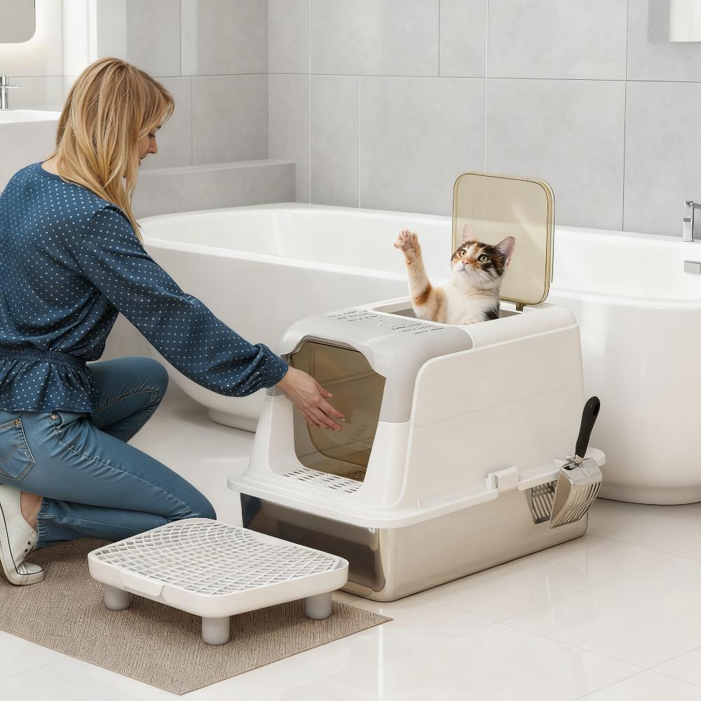 LOVMOR - Cat Litter Box Enclosed Cat Litter Box with Scoop Deodorizer Bag