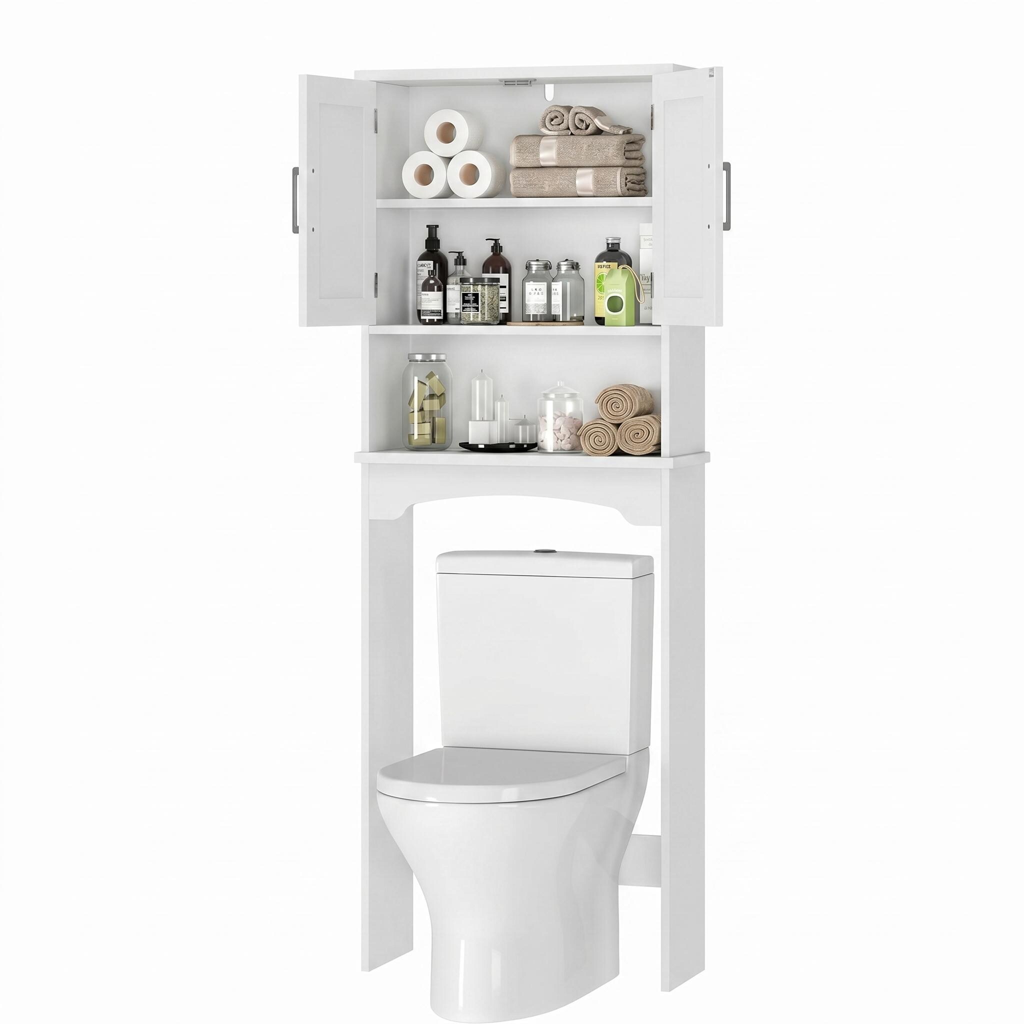 GAOMON Over toilet storage cabinet with double doors anti tip device ...