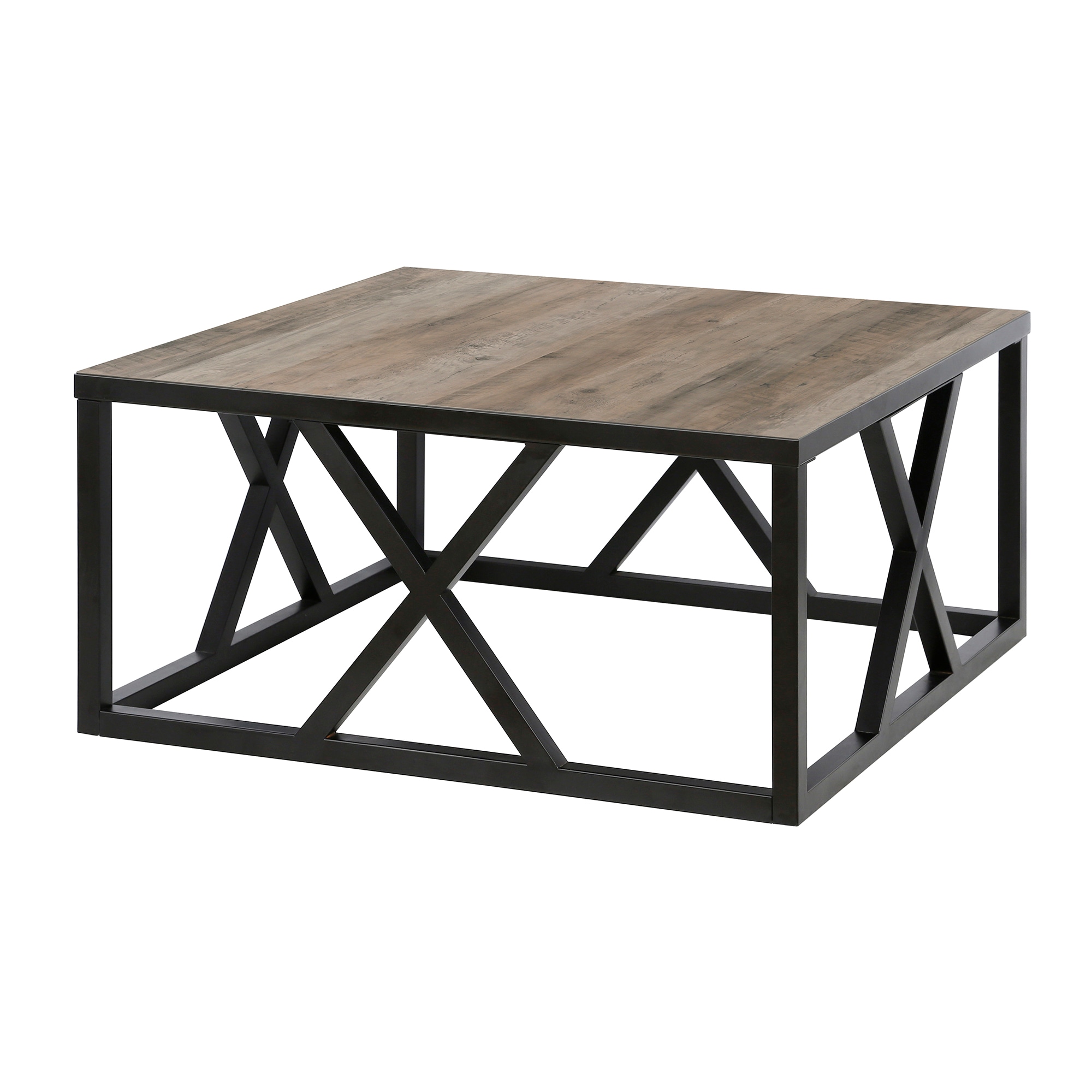 Gray Oak and Blackened Bronze Square Coffee Table with Storage