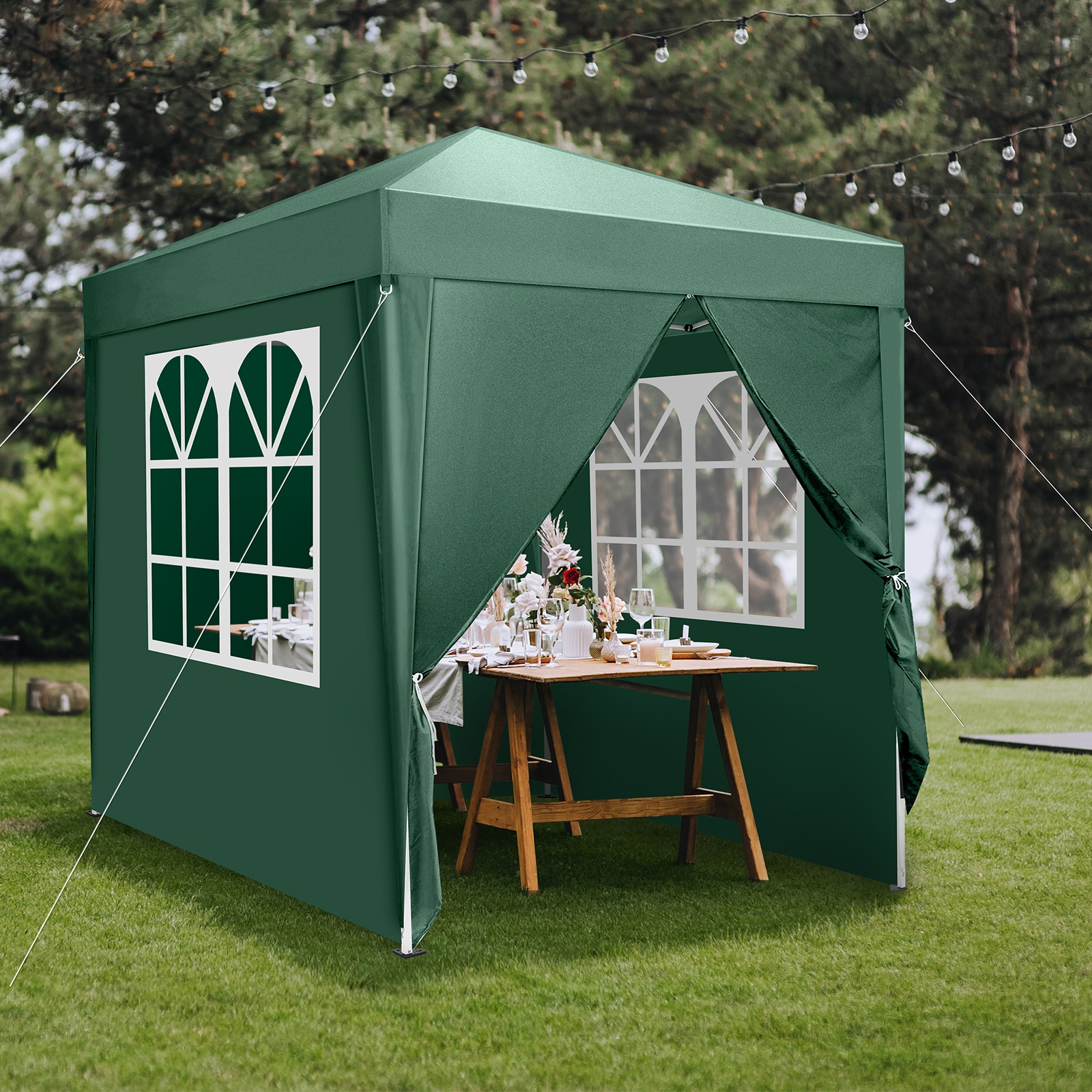 Bestcore 78.7-in x 78.7-in Square Green Folding Canopy Tent with 4 Waterproof 210D Oxford Side Walls 2 Doors 2 Windows and Carry Bag