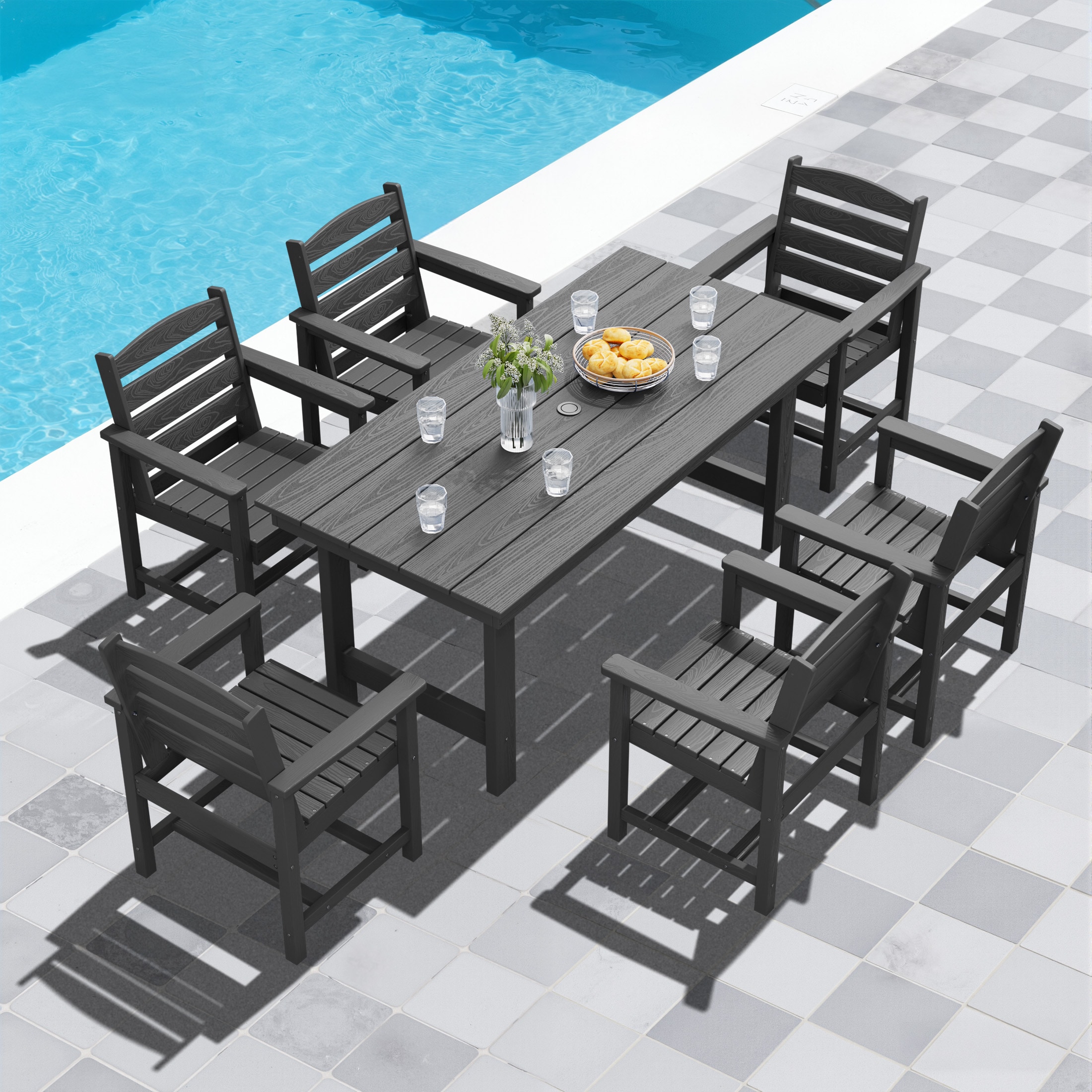 Serwall 7 Piece HDPE Patio Dining Set with Umbrella Hole 66.93-in