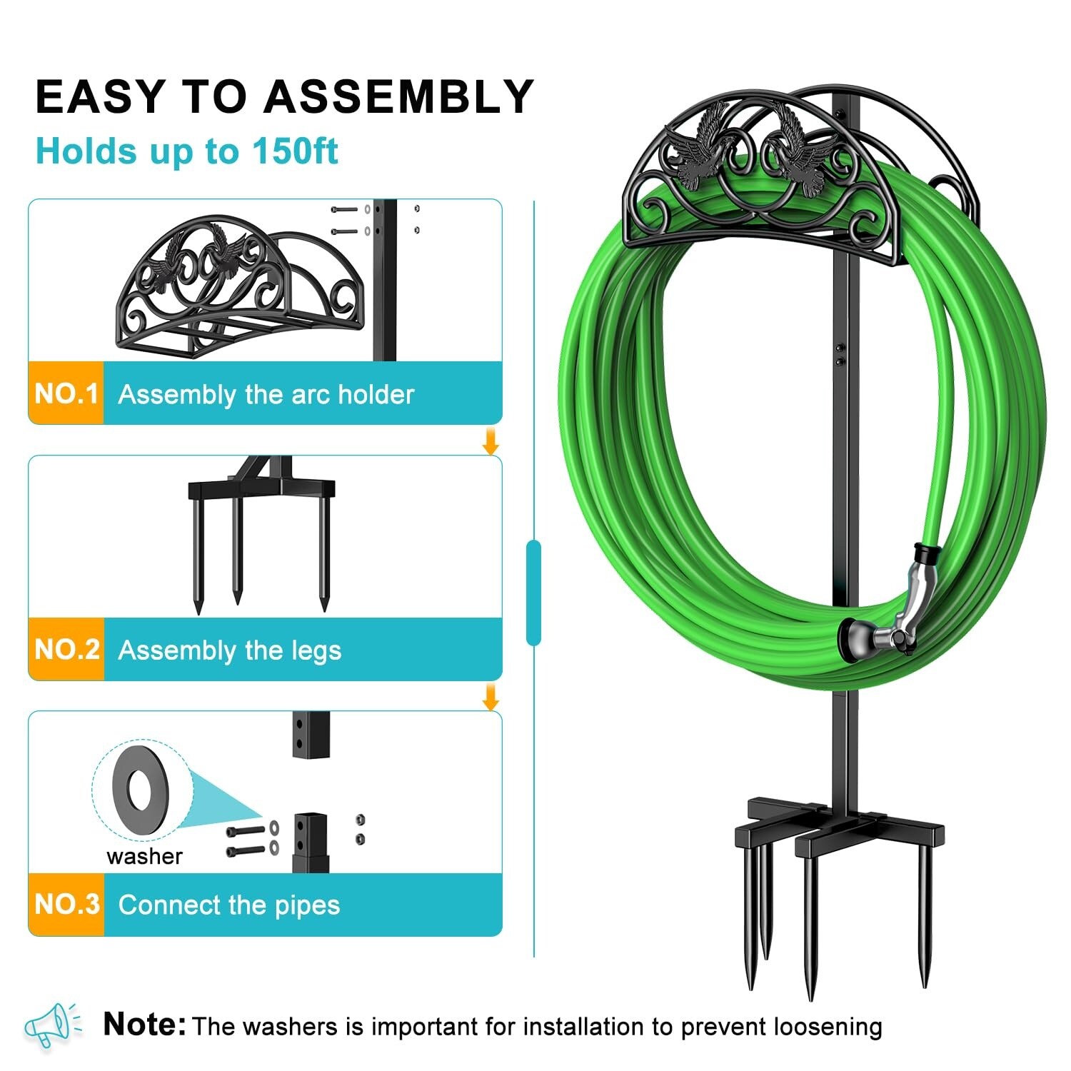 Adrinfly Metal Garden Hose Holder Stand 4 Spike Heavy Duty Freestanding ...