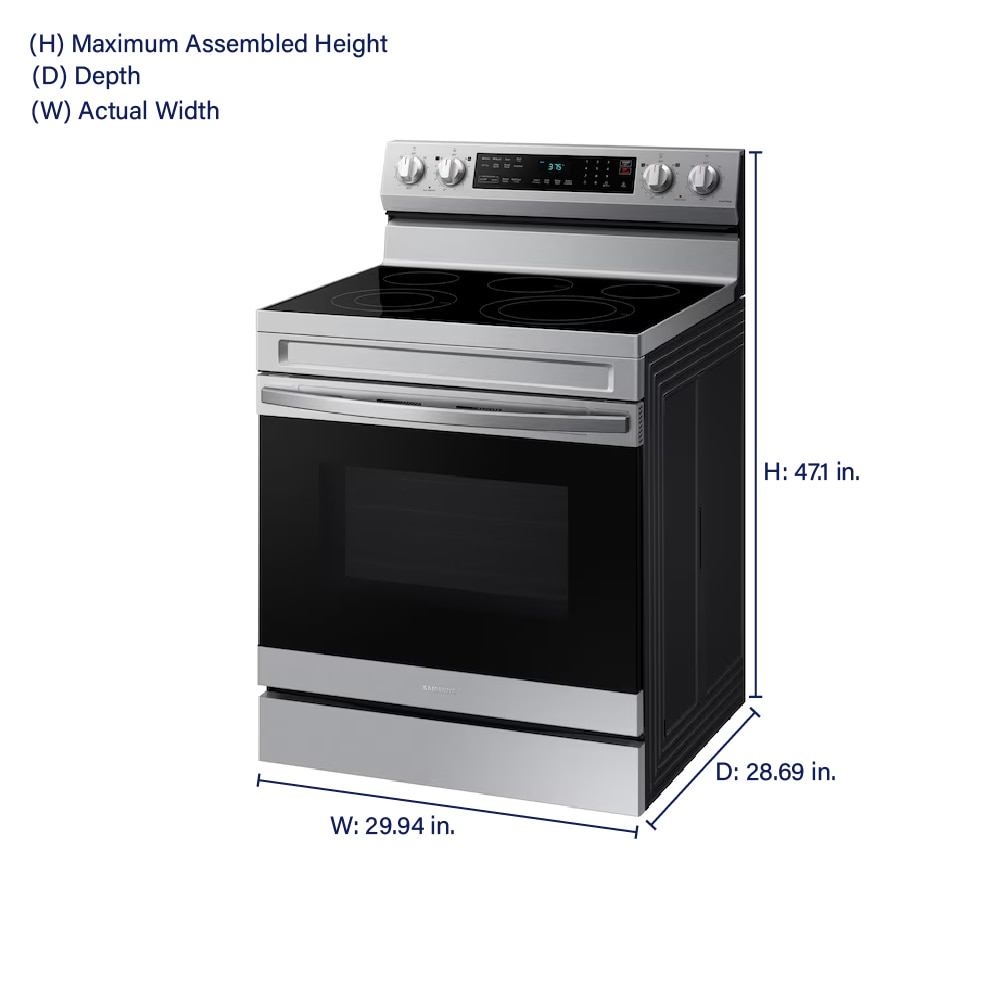 Samsung 30-in Glass Top 5 Burners 6.3-cu ft Self-Cleaning Air Fry Convection Oven Freestanding Smart Electric Range (Fingerprint Resistant Stainless Steel)