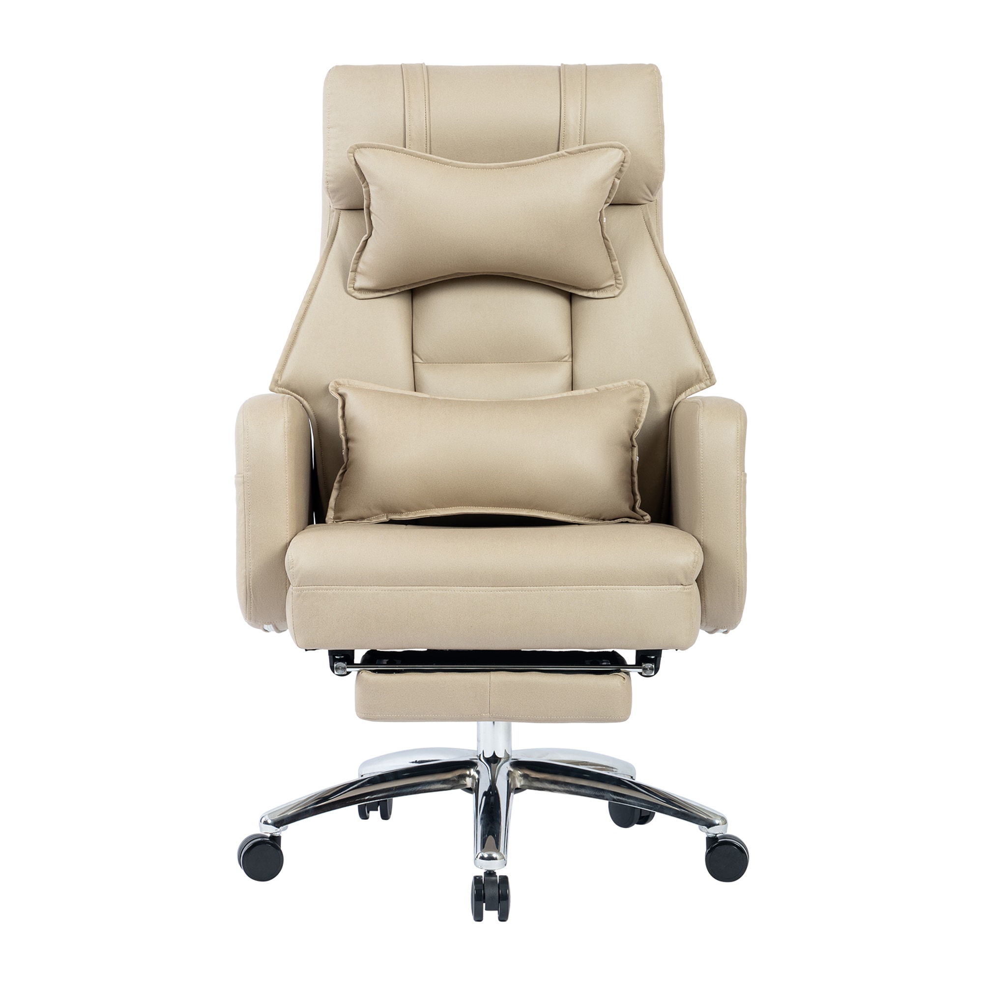 GZMR MR-H971PF-PK Swivel Ergonomic Office Chair Beige Contemporary Ergonomic Adjustable Height Swivel Faux Leather Executive Chair