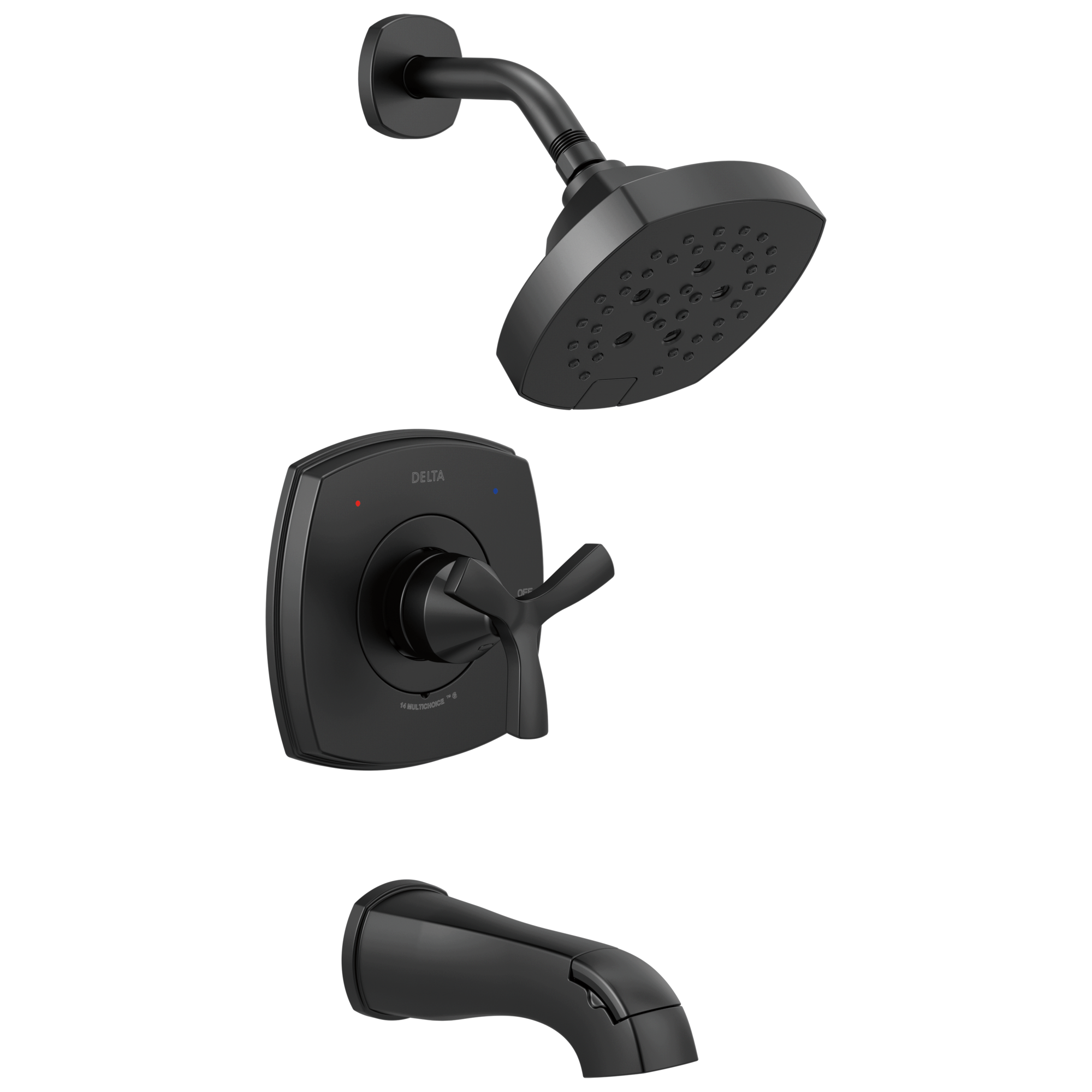 Delta T144766-BL Stryke Matte Black 1-handle Multi-function 7.0-in Round Bathtub and shower Faucet with Valve