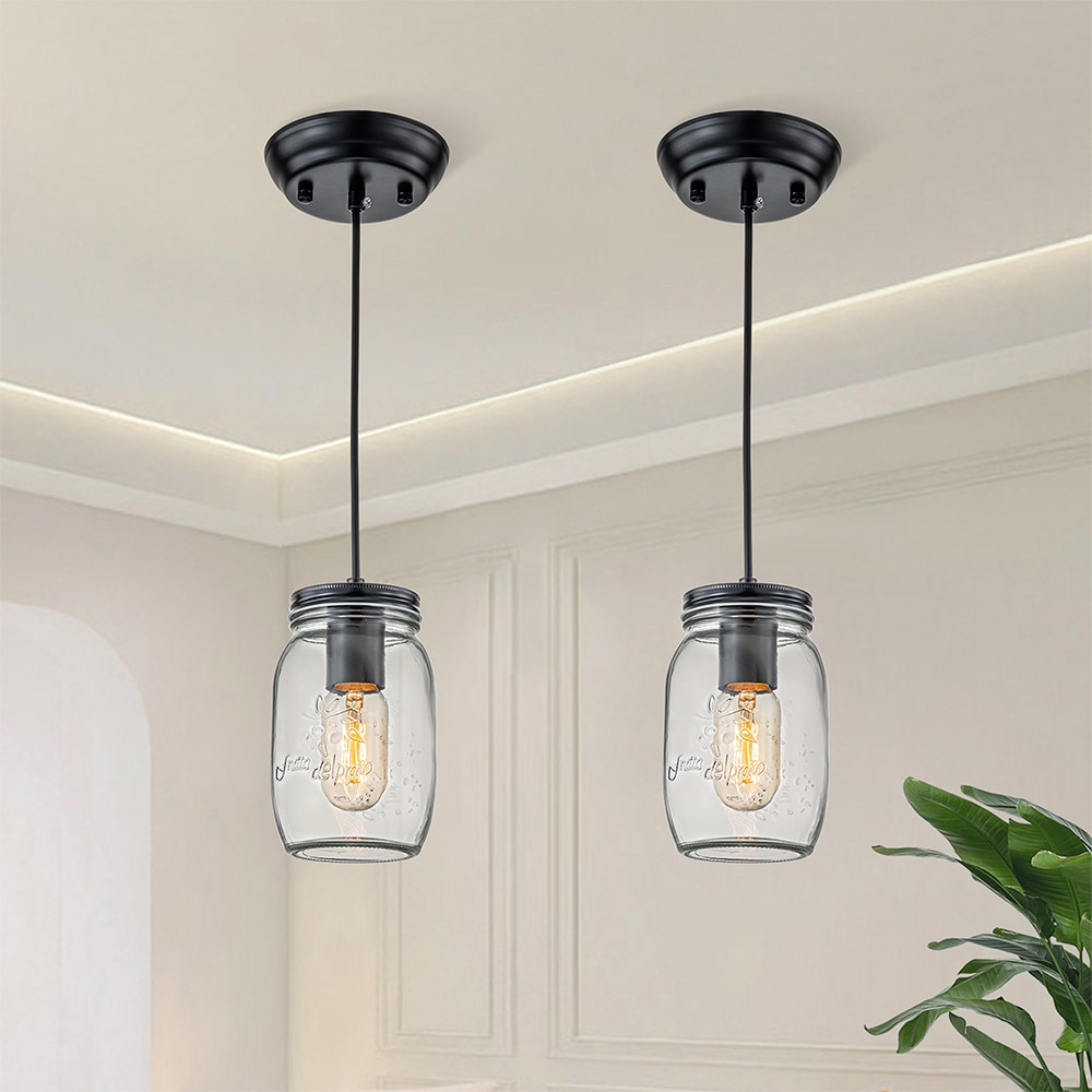 GoYeel ZP001DB 2 -Light Matte Black Farmhouse Clear glass Jar Mini Hanging Pendant light