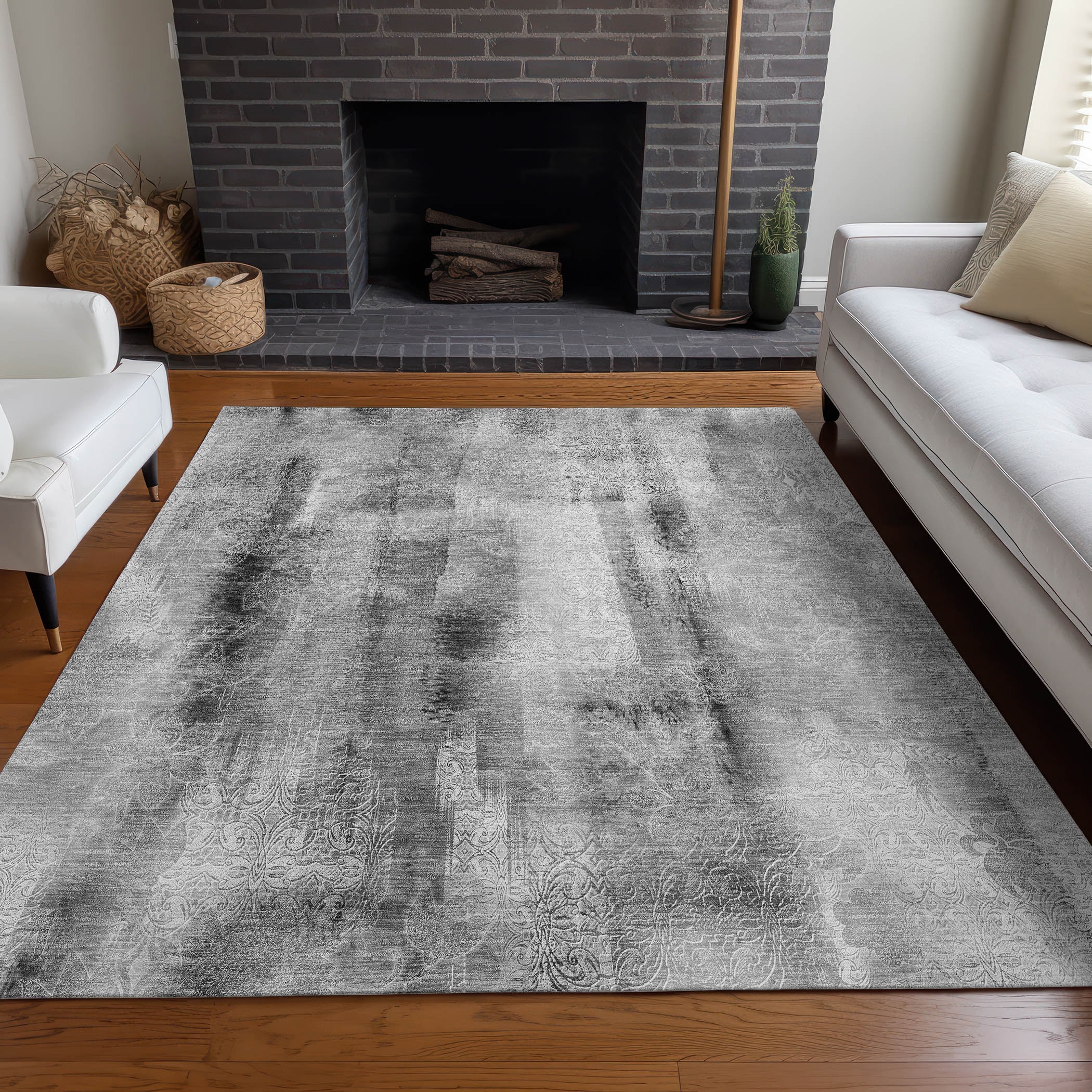 Addison Rugs ACN537GY8X10 Chantille 8 x 10 (ft) Polyester Gray Rectangular Indoor/Outdoor Abstract Machine washable Area rug