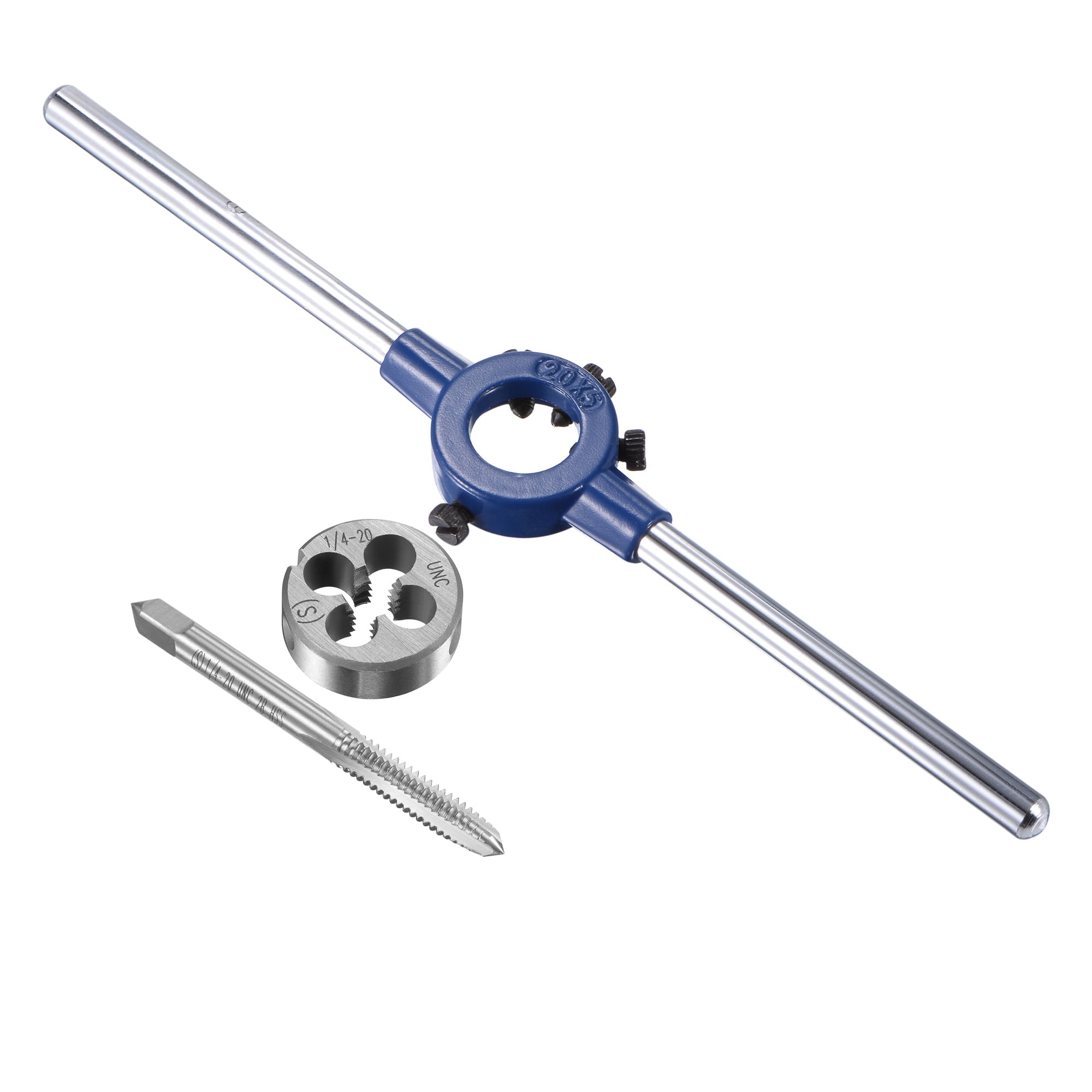 Unique Bargains 1/4-20 UNC Tap and Die Set with 20mm Round Die Stock Handle Wrench High Speed Steel Machine Thread Tap and Round Die Threading Tool