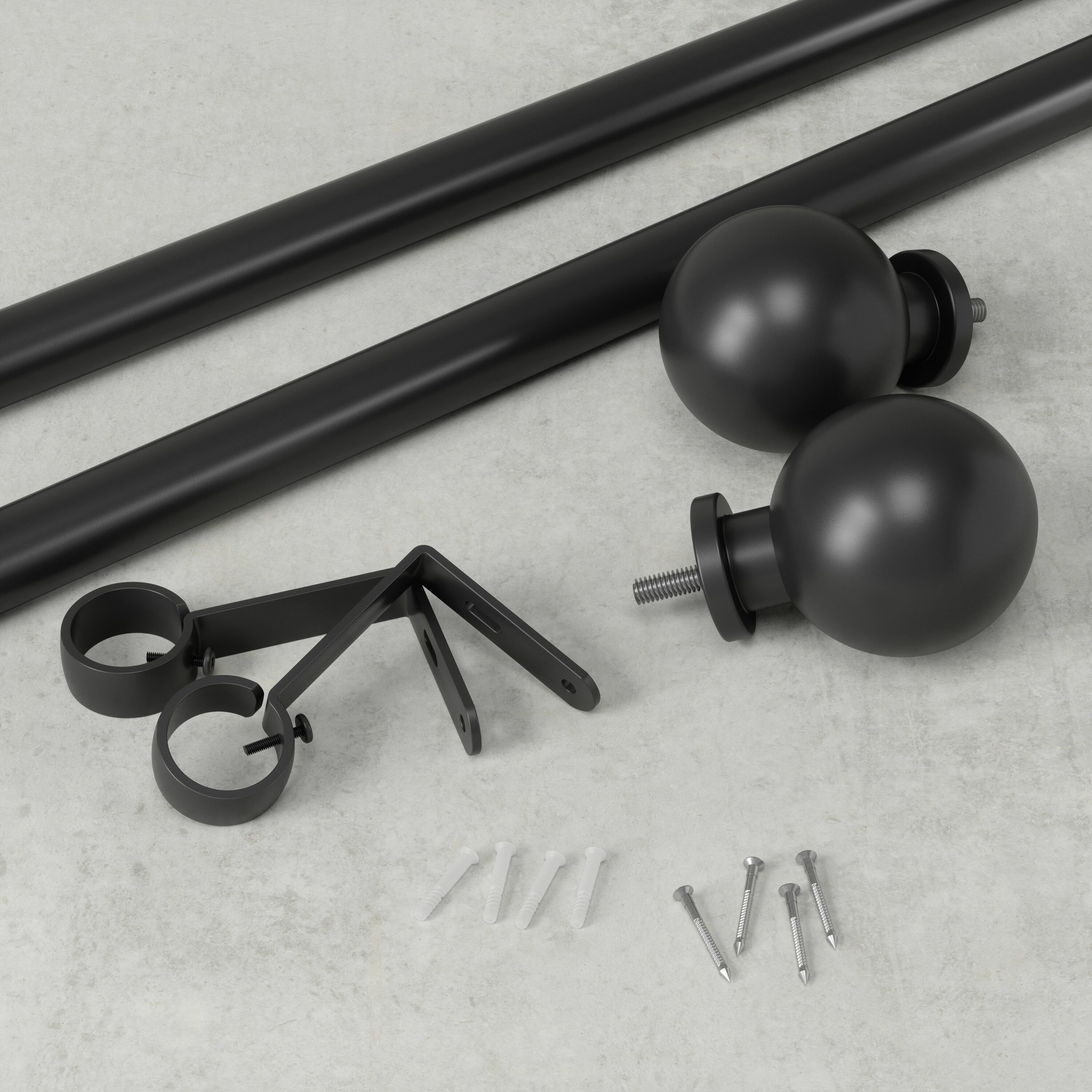 Matte Black Adjustable Steel Curtain Rod with Ball Finials
